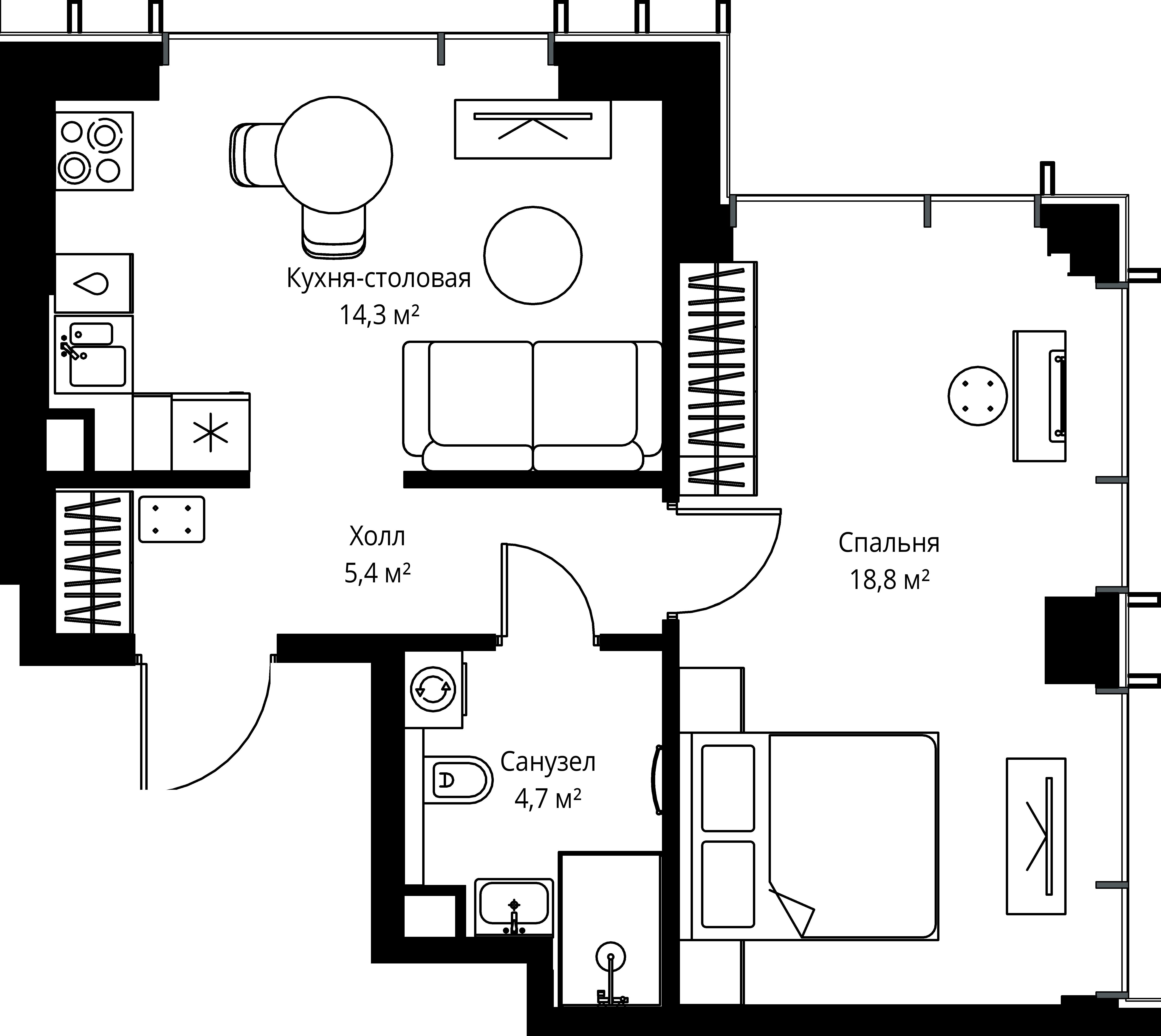 1-комнатная, 43,2 м² — 23 243 760 ₽