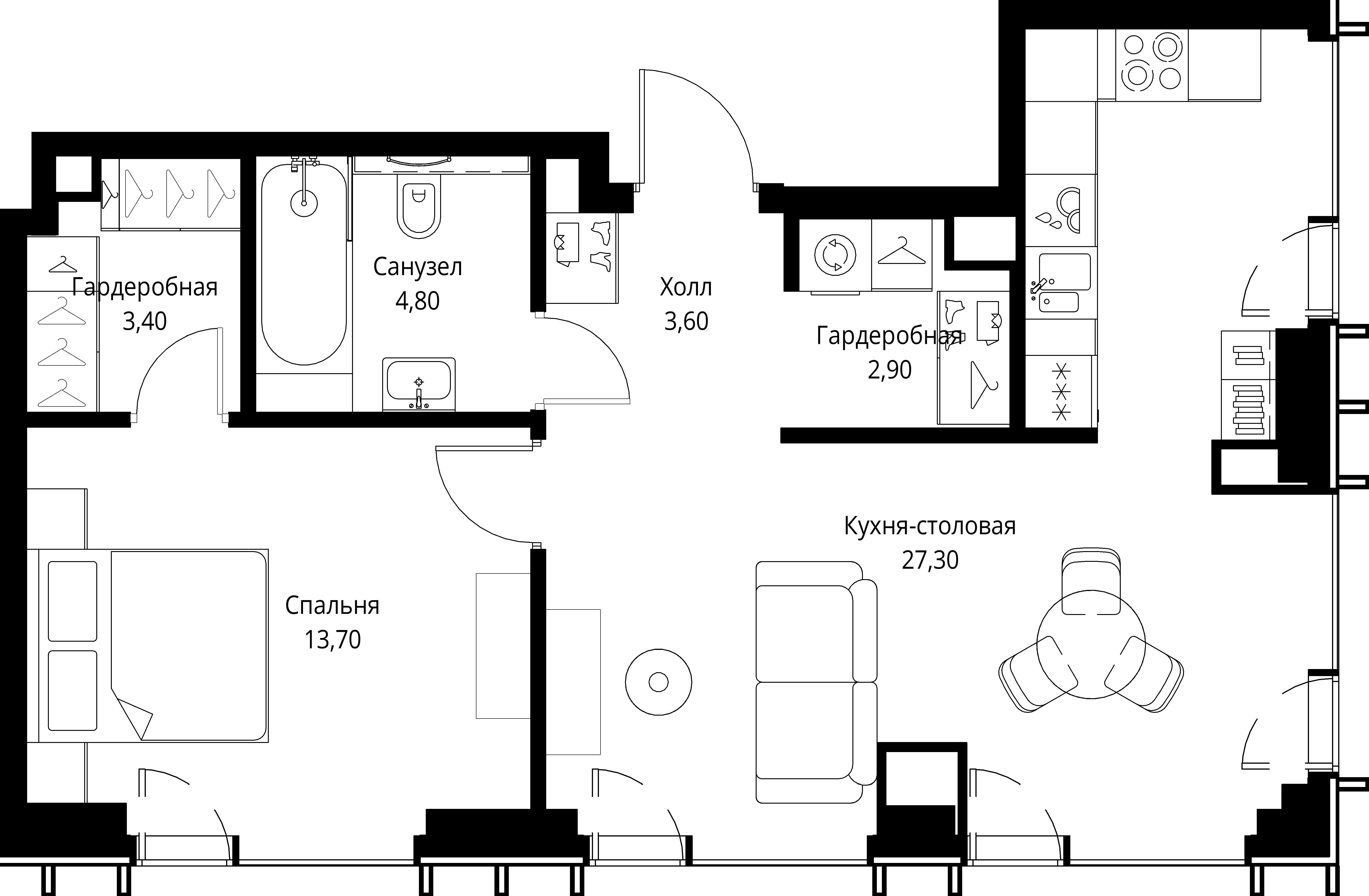 1-комнатная, 55,7 м² — 28 501 690 ₽