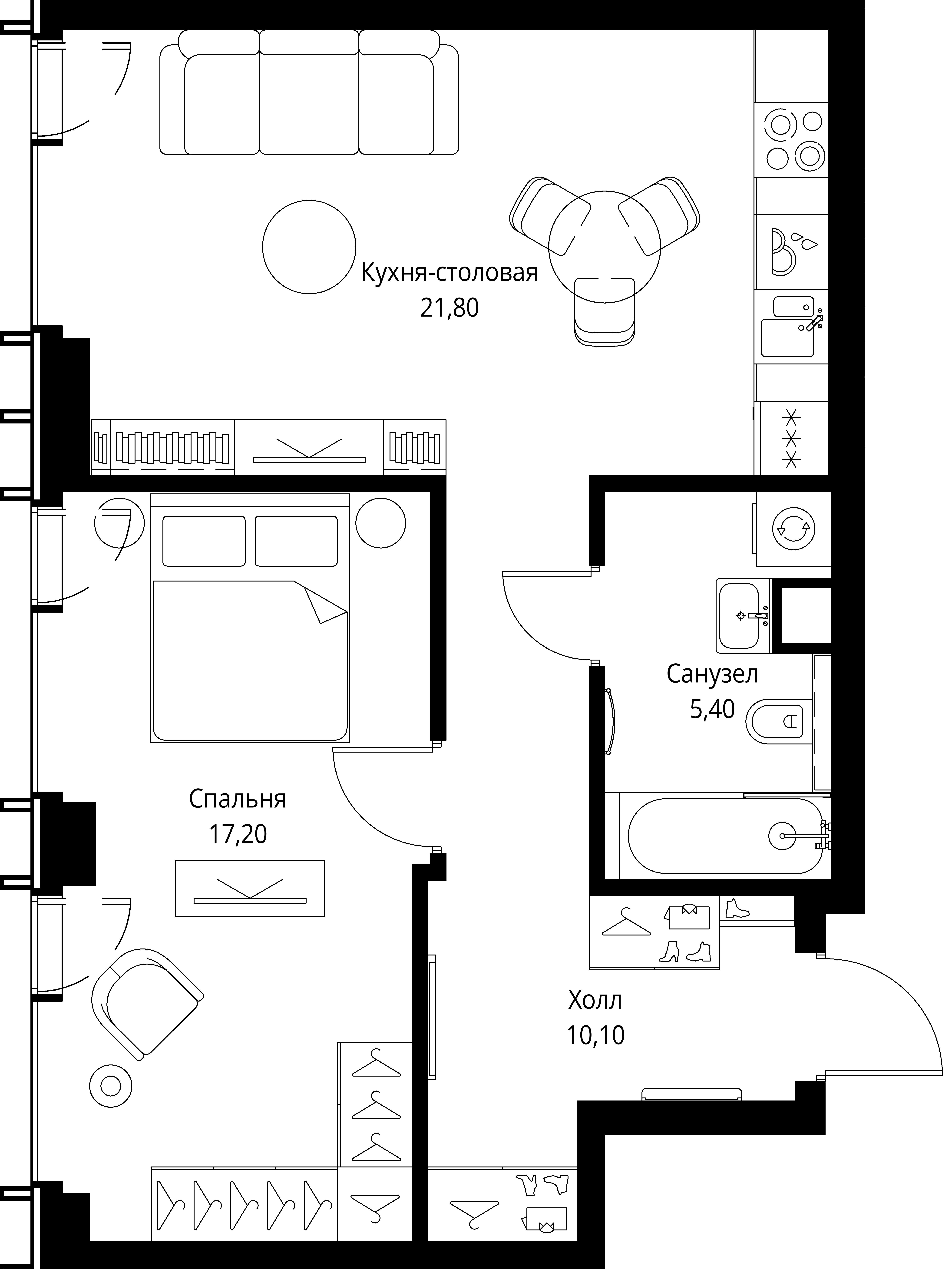 1-комнатная, 54,5 м² — 28 165 600 ₽
