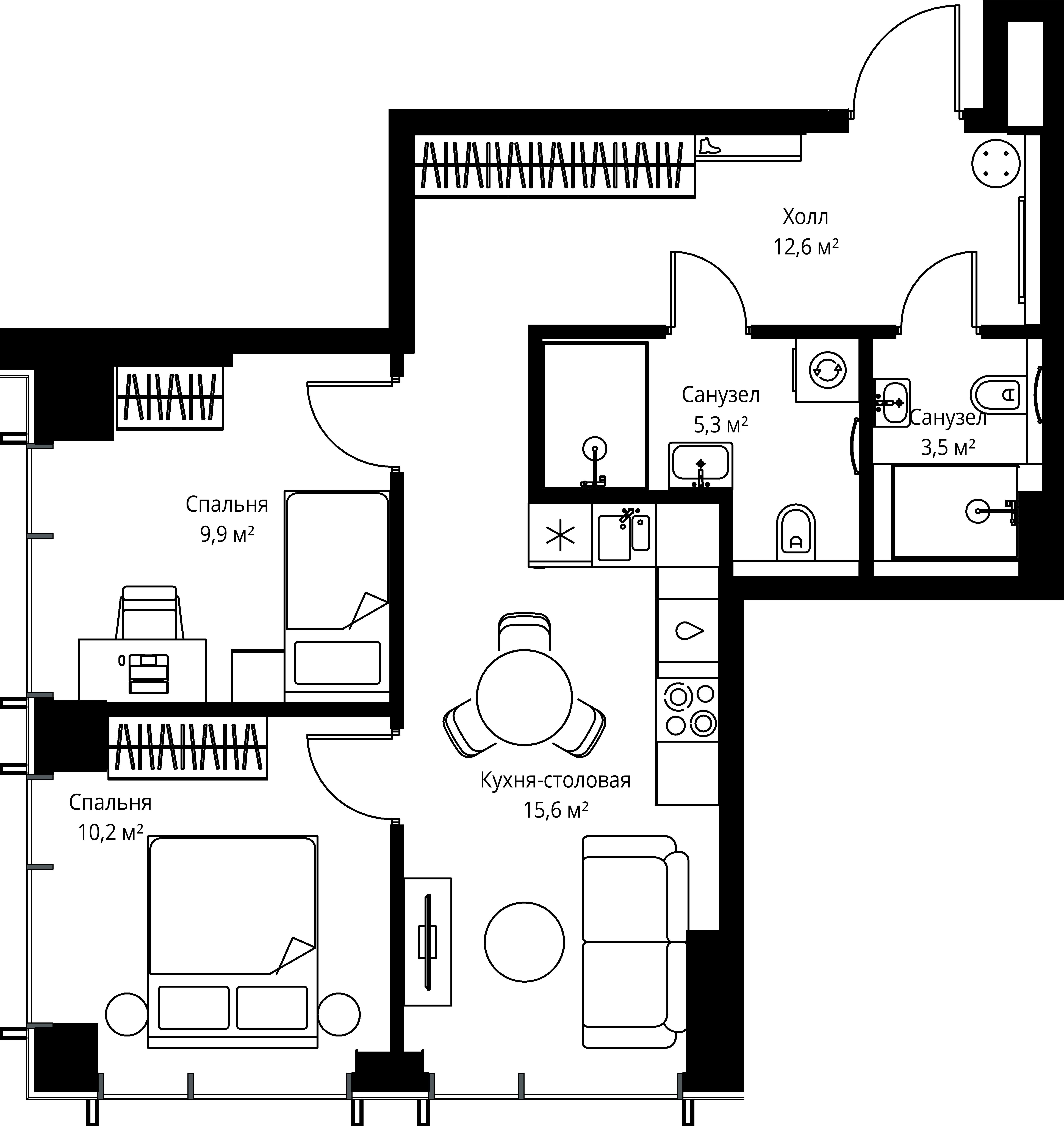 2-комнатная, 57,1 м² — 27 810 555 ₽