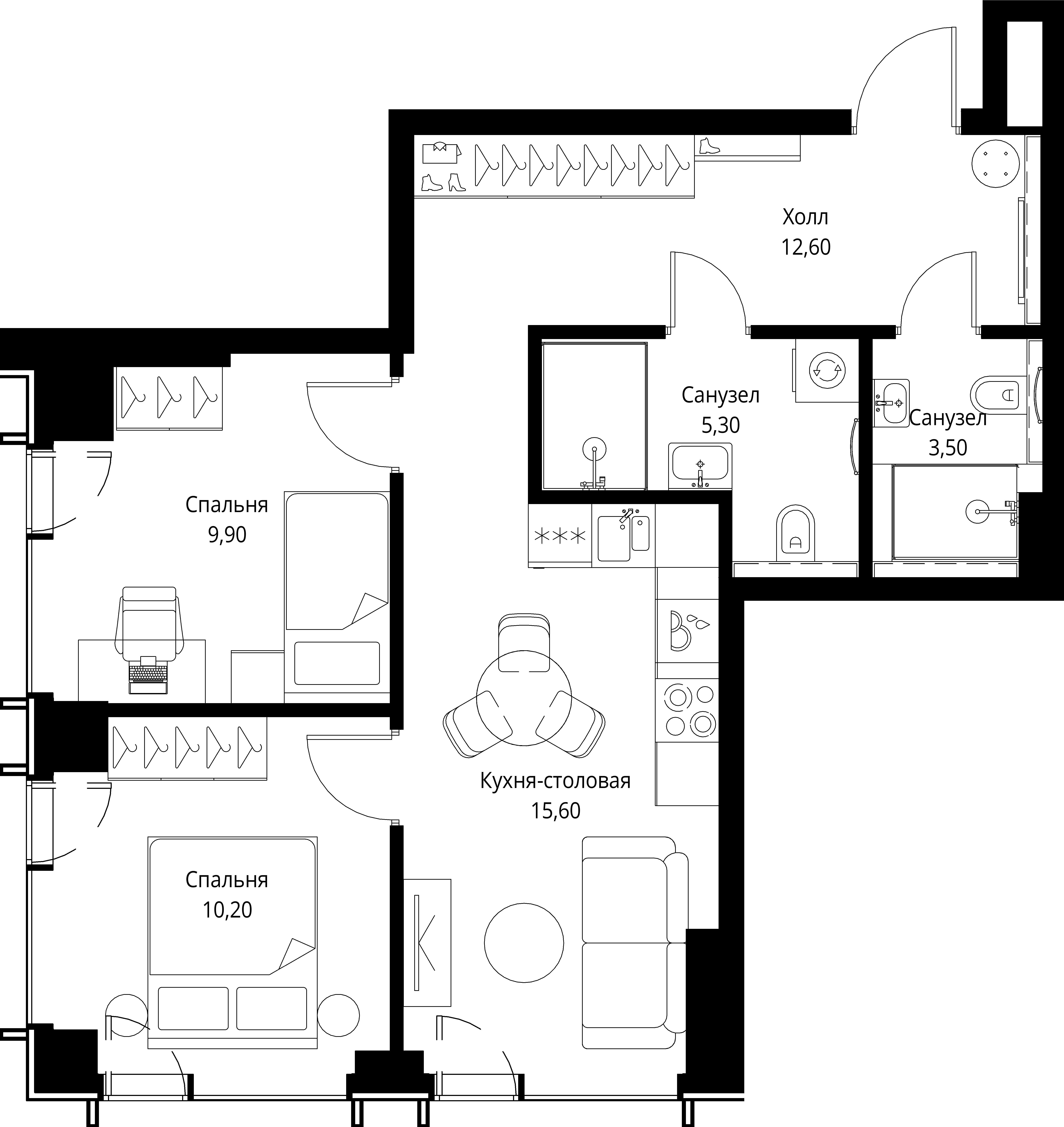 2-комнатная, 57,1 м² — 27 859 090 ₽