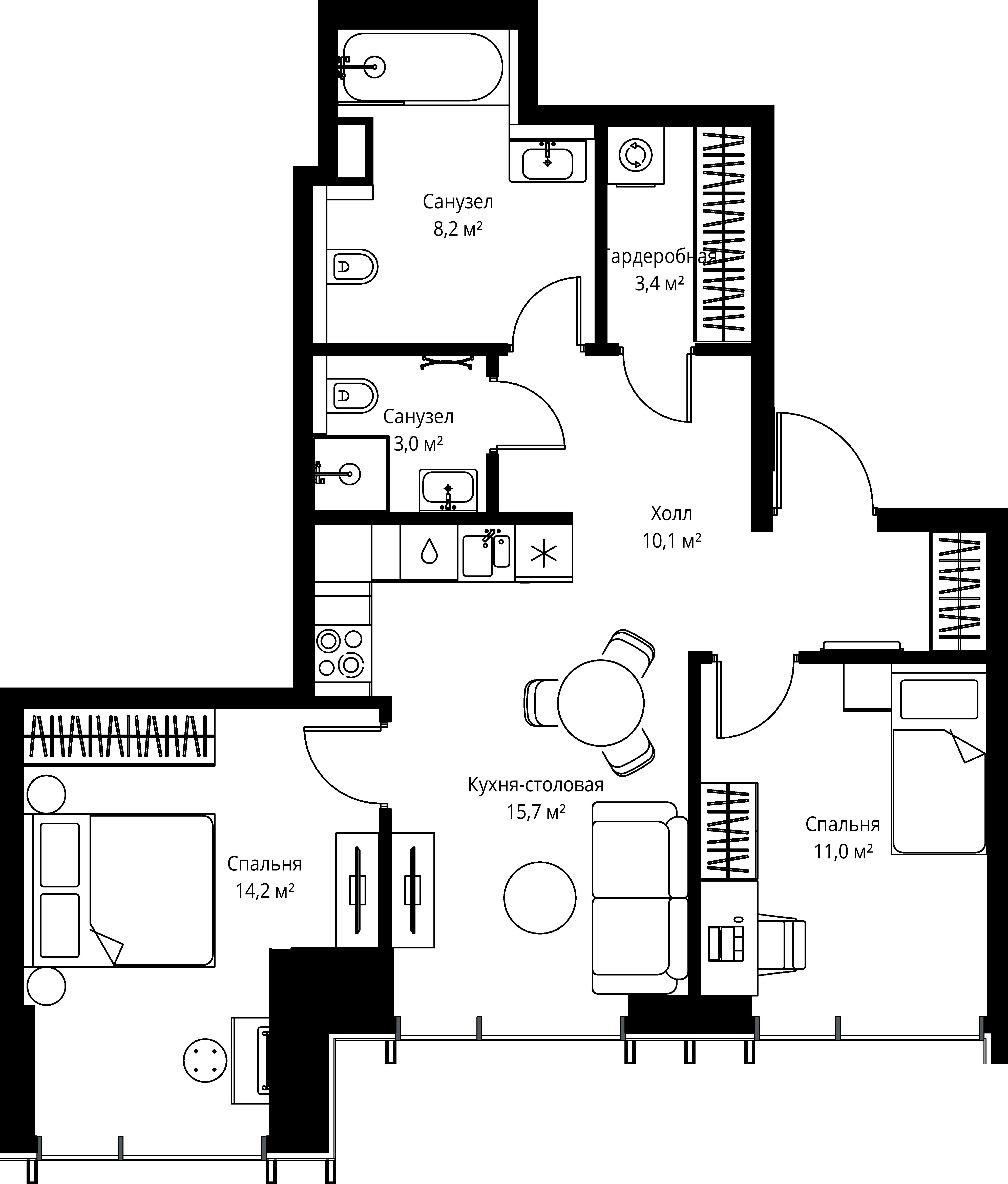 2-комнатная, 65,6 м² — 29 887 360 ₽