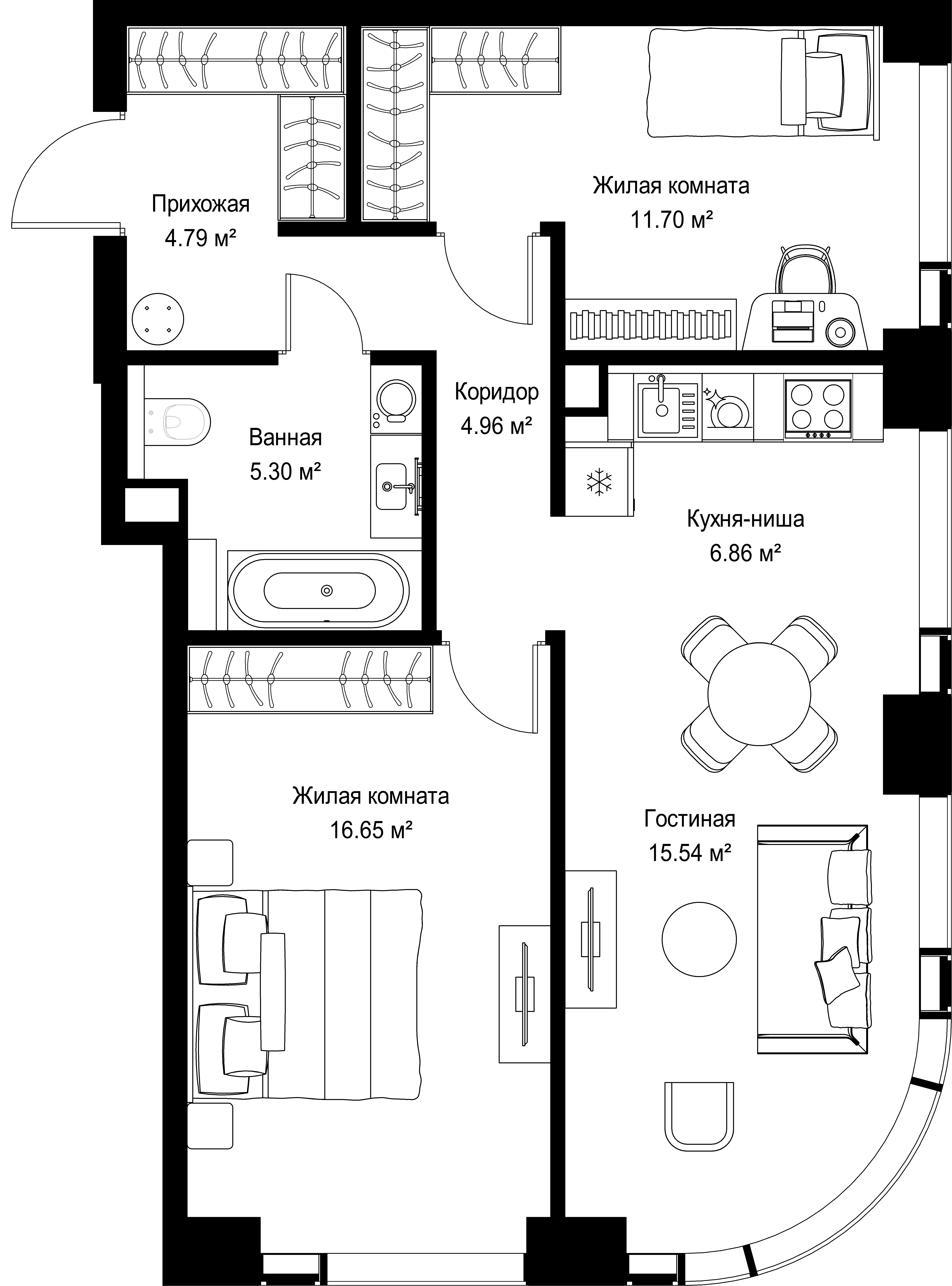 2-комнатная, 65,8 м² — 31 712 310 ₽