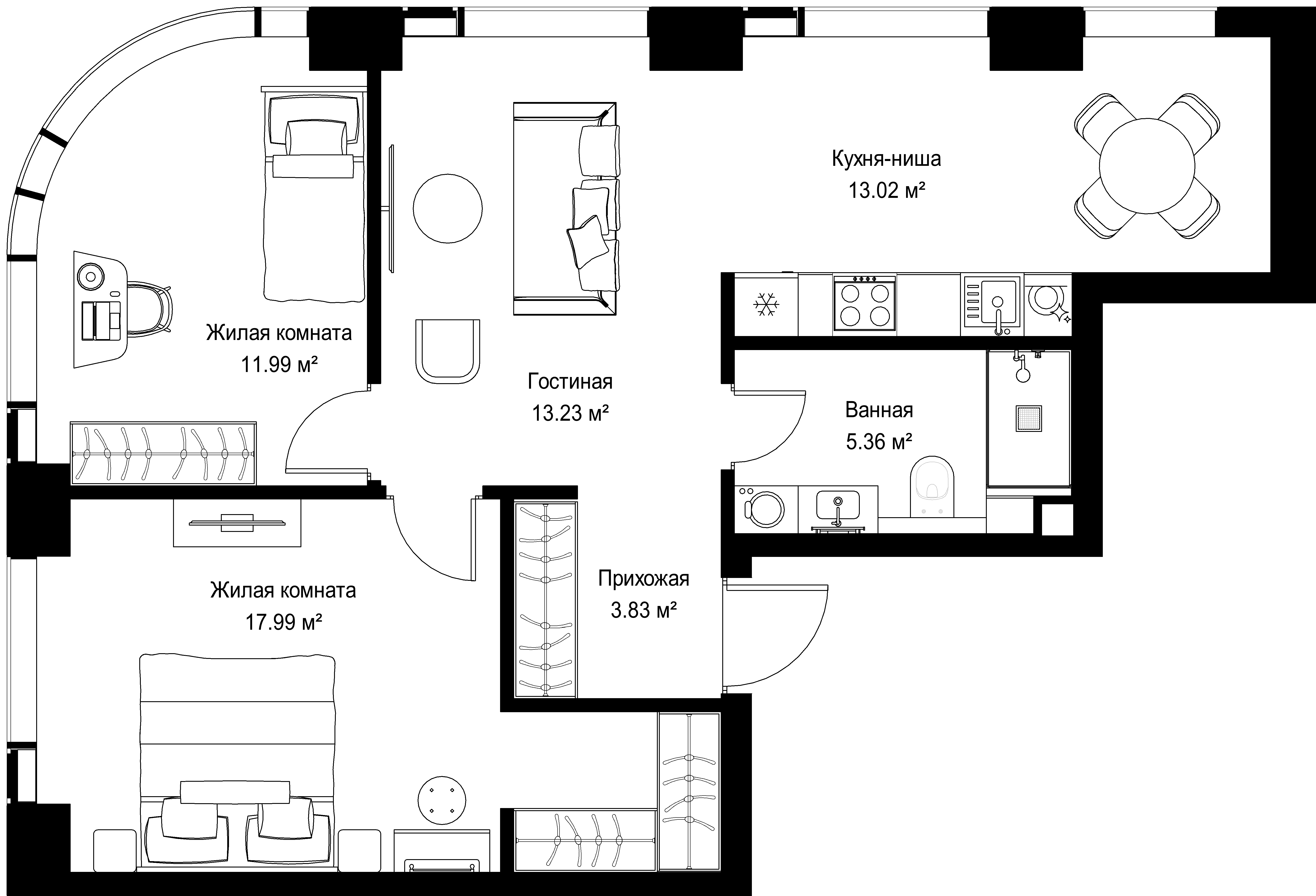 2-комнатная, 65,42 м² — 29 694 138 ₽