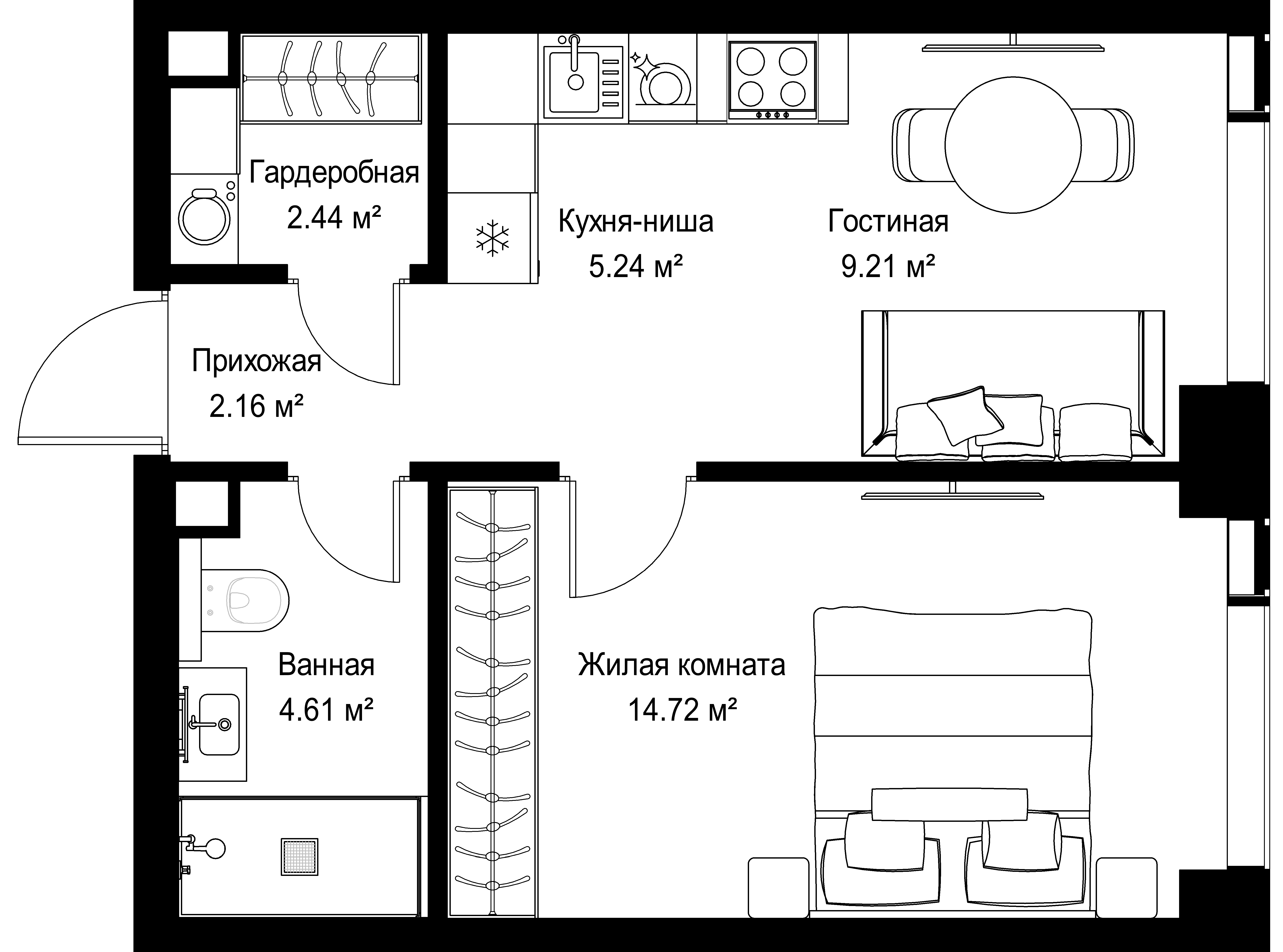 1-комнатная, 38,38 м² — 21 987 902 ₽