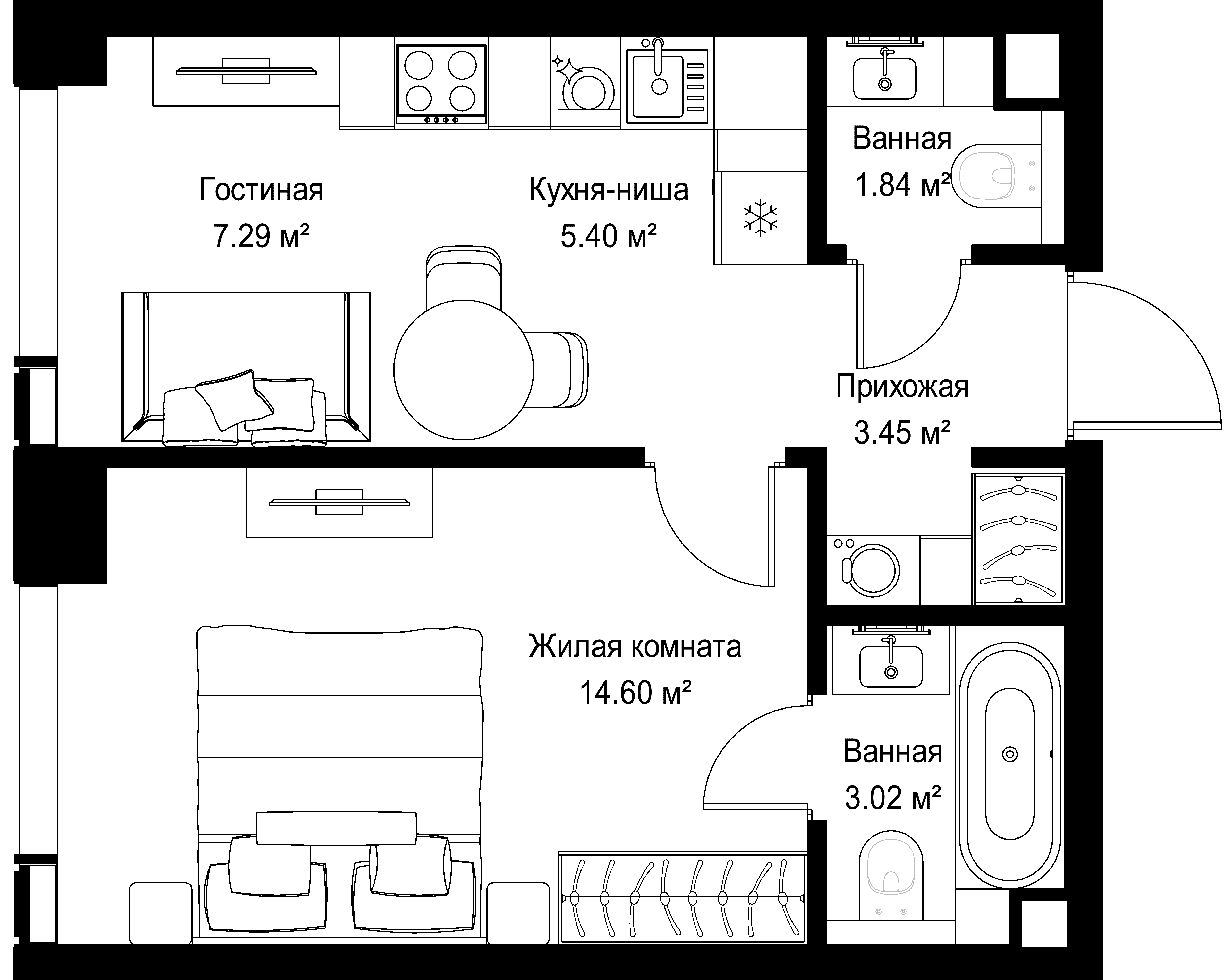 1-комнатная, 35,6 м² — 20 092 640 ₽