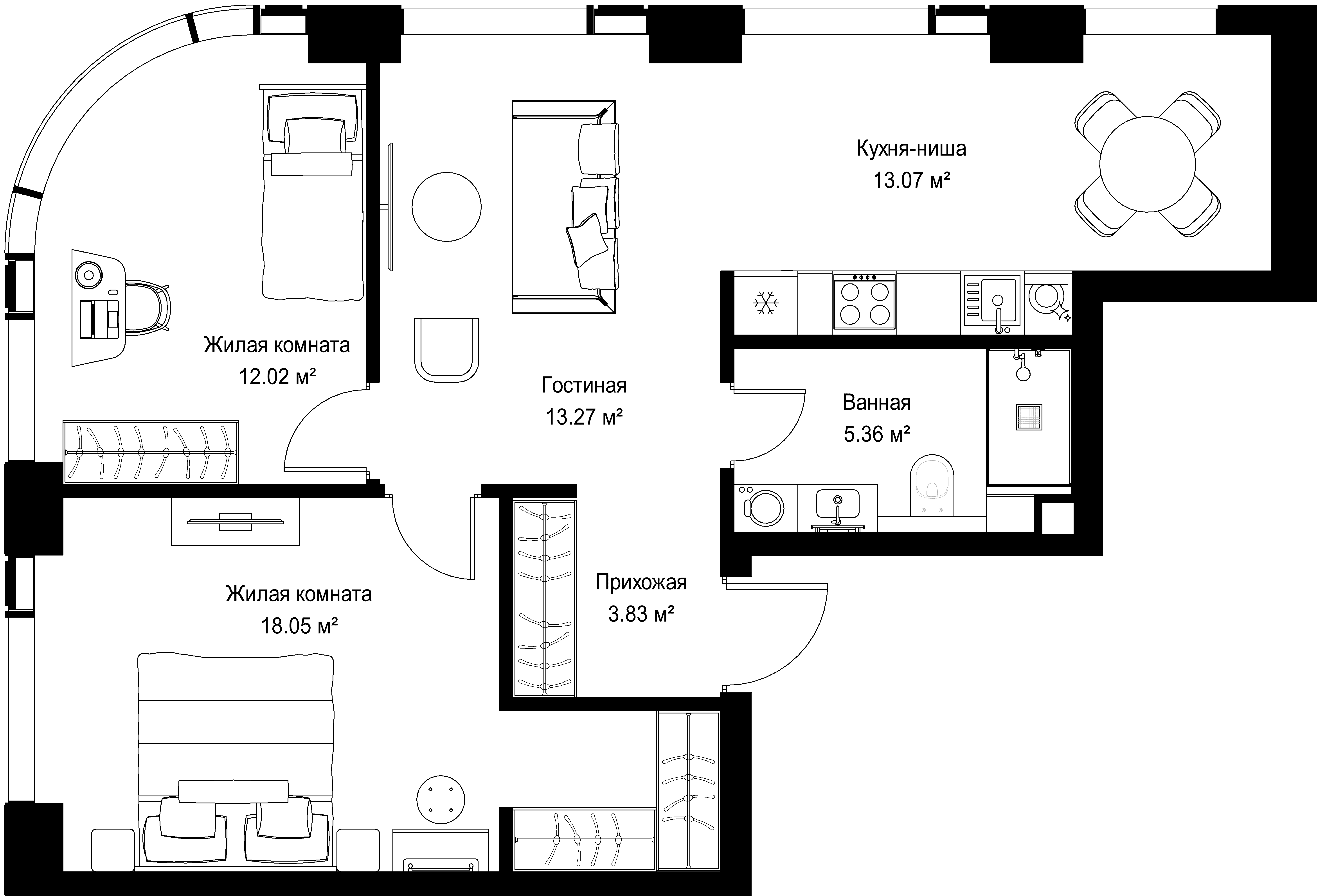 2-комнатная, 65,6 м² — 29 831 600 ₽