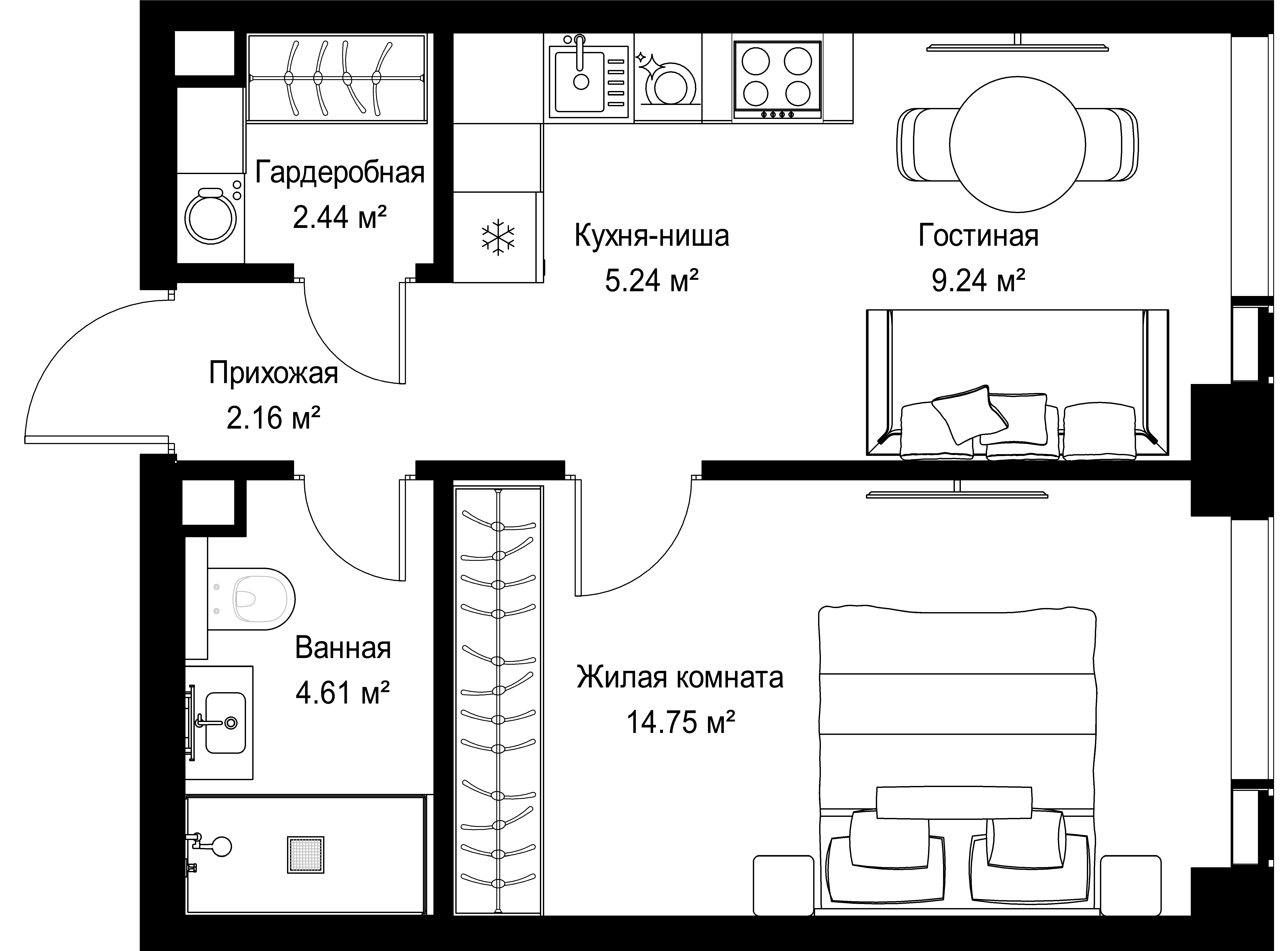 1-комнатная, 38,44 м² — 22 087 624 ₽