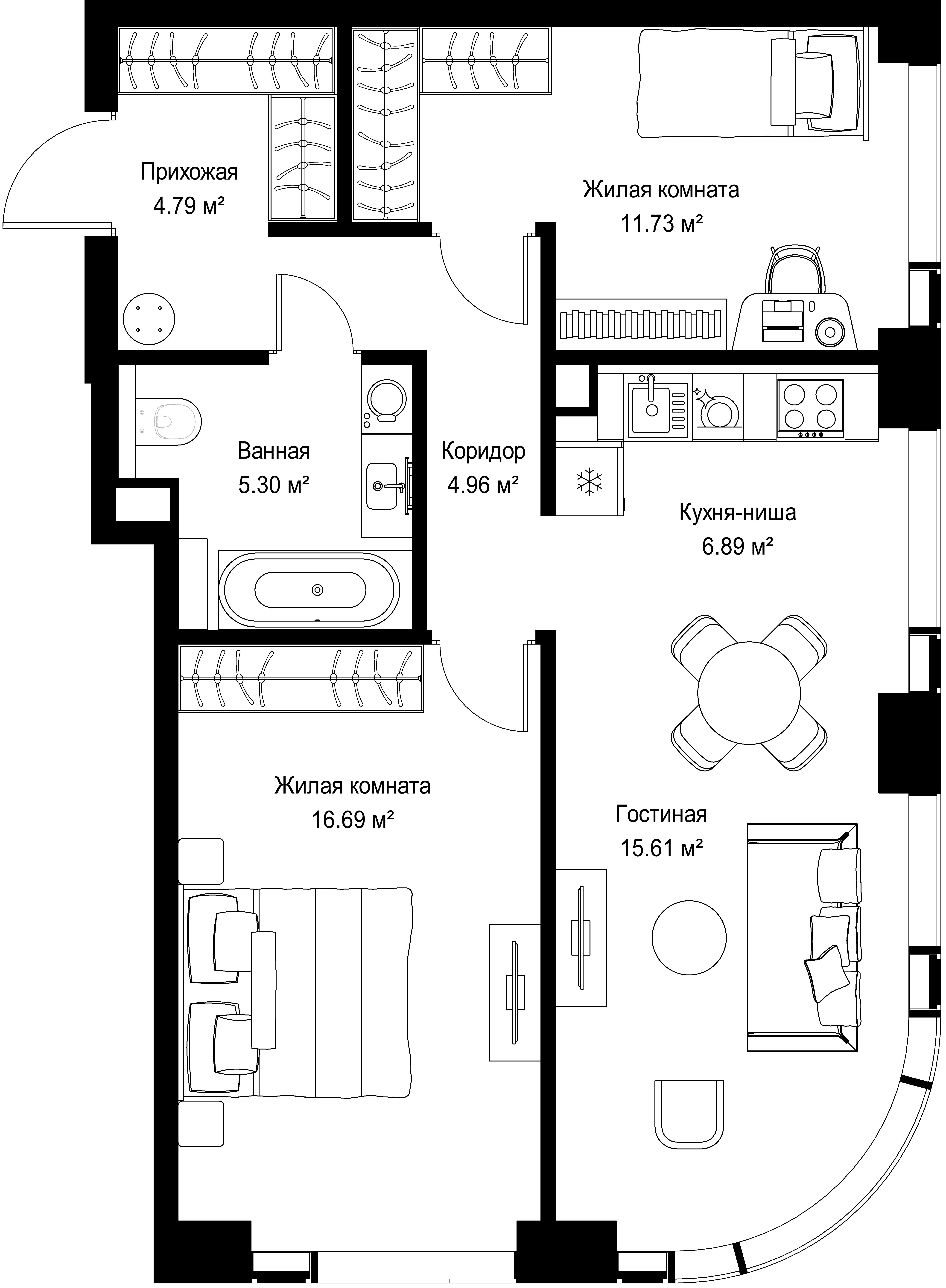 2-комнатная, 65,97 м² — 31 962 465 ₽