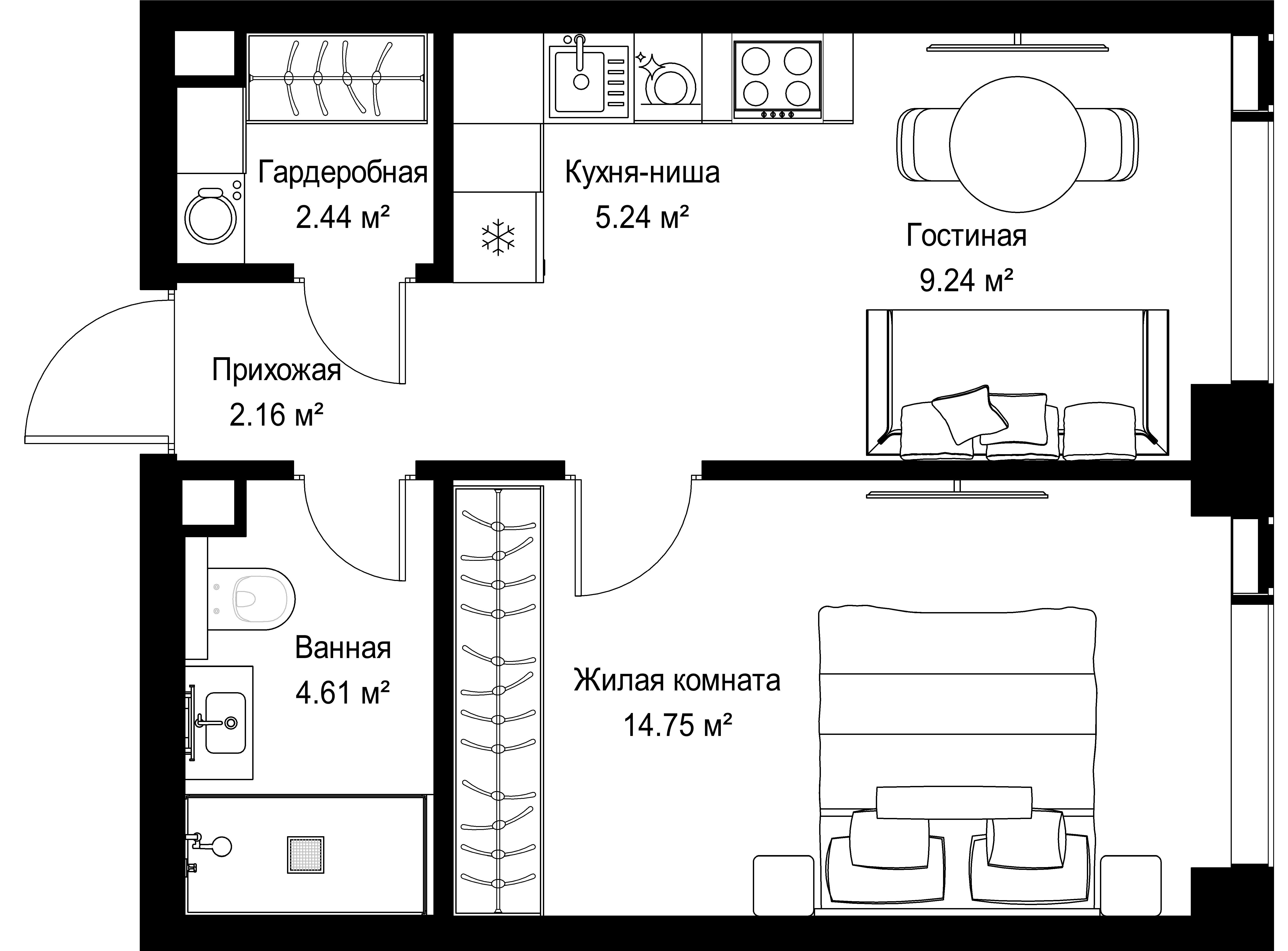 1-комнатная, 38,44 м² — 22 120 298 ₽