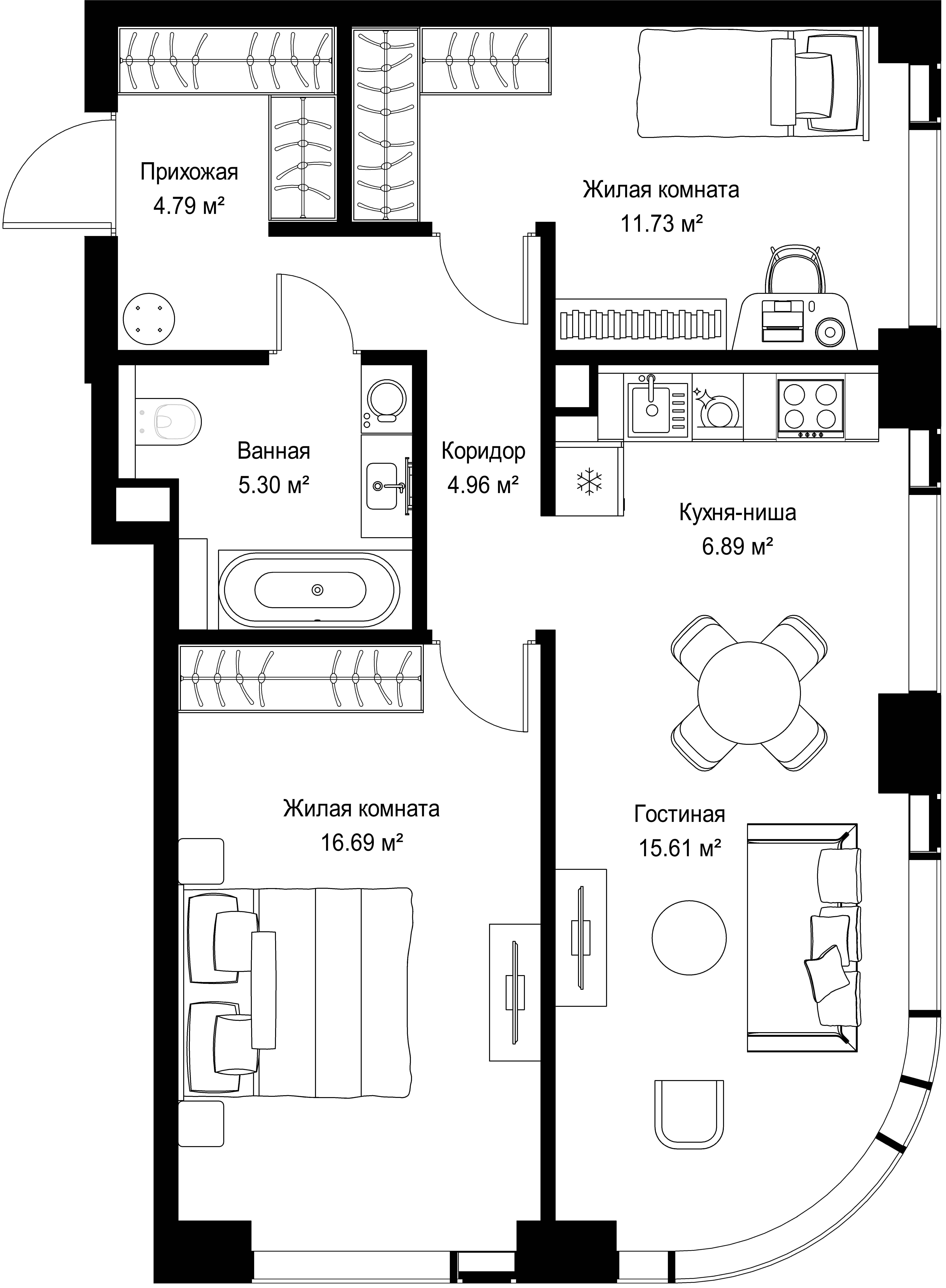 2-комнатная, 65,97 м² — 32 074 614 ₽