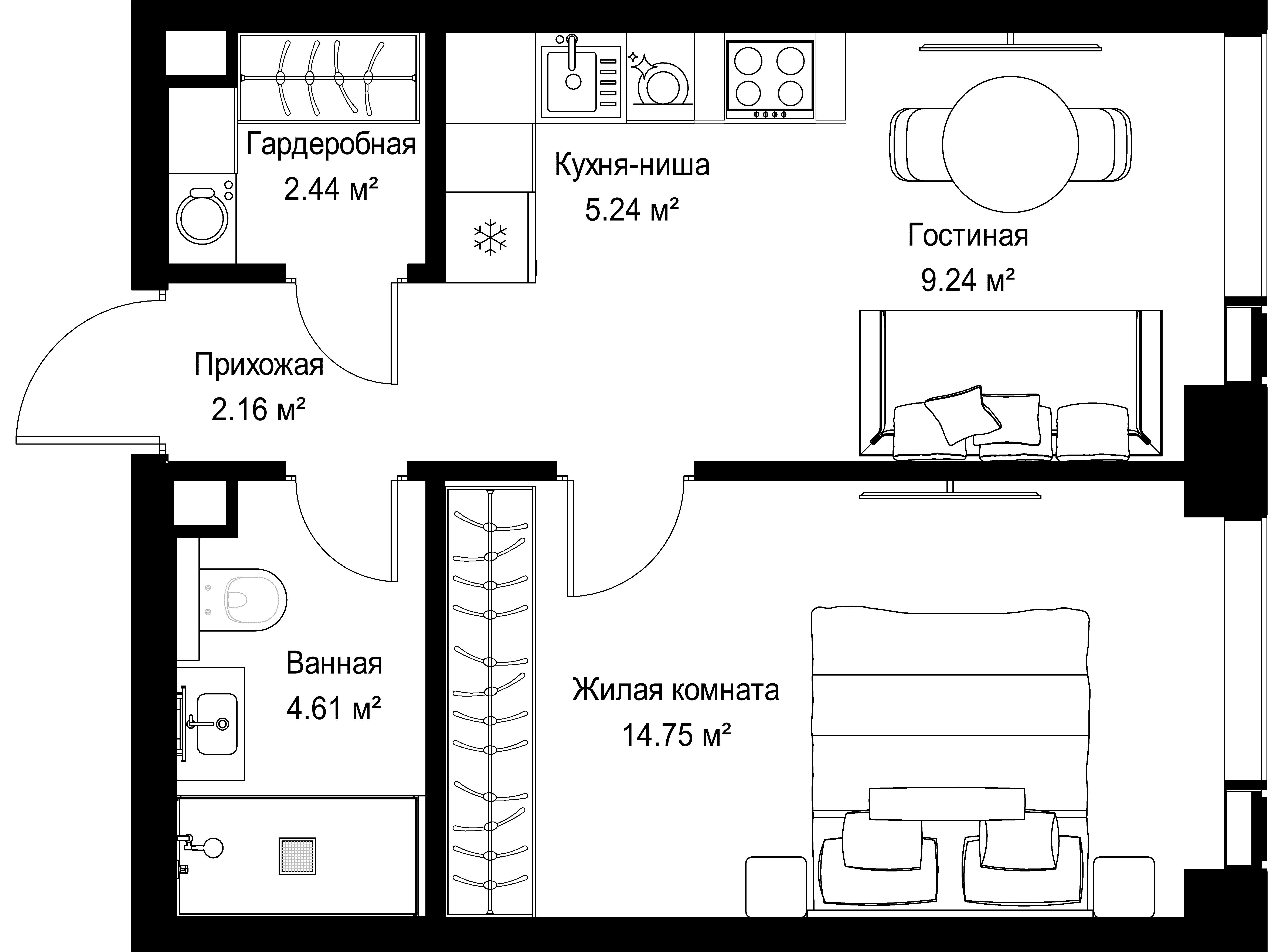 1-комнатная, 38,44 м² — 22 185 646 ₽