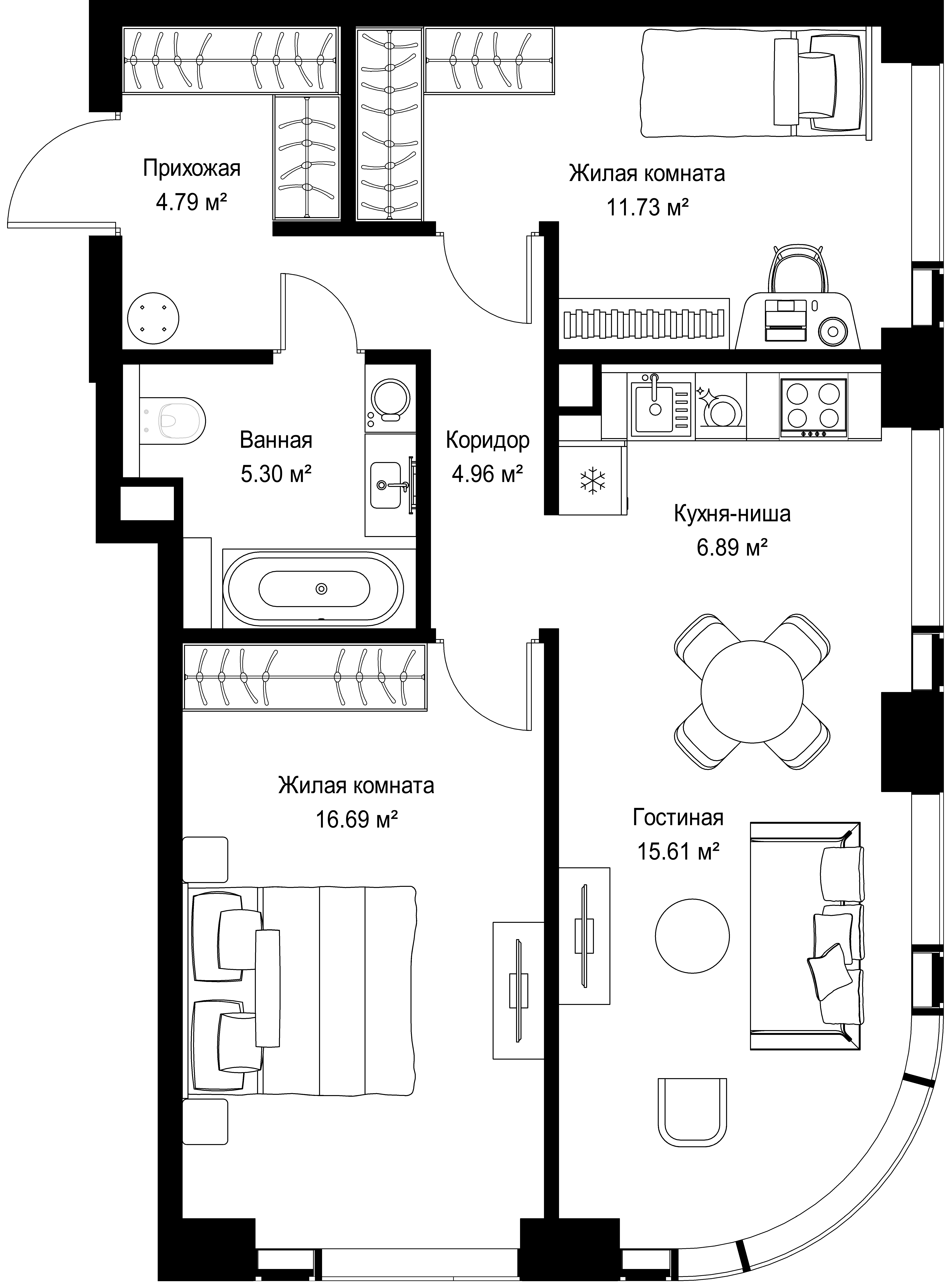 2-комнатная, 65,97 м² — 32 130 688 ₽