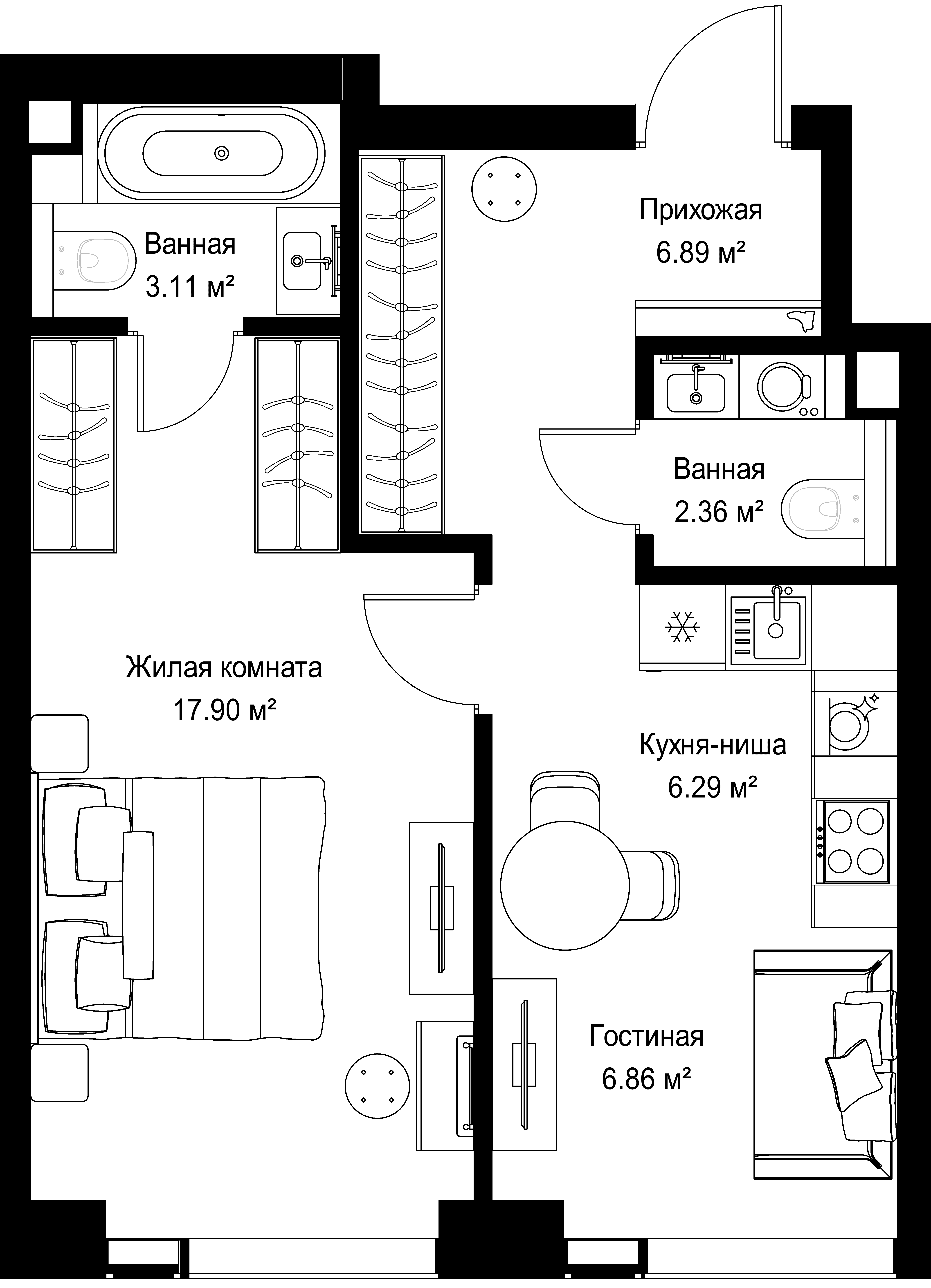 1-комнатная, 43,41 м² — 21 142 840 ₽
