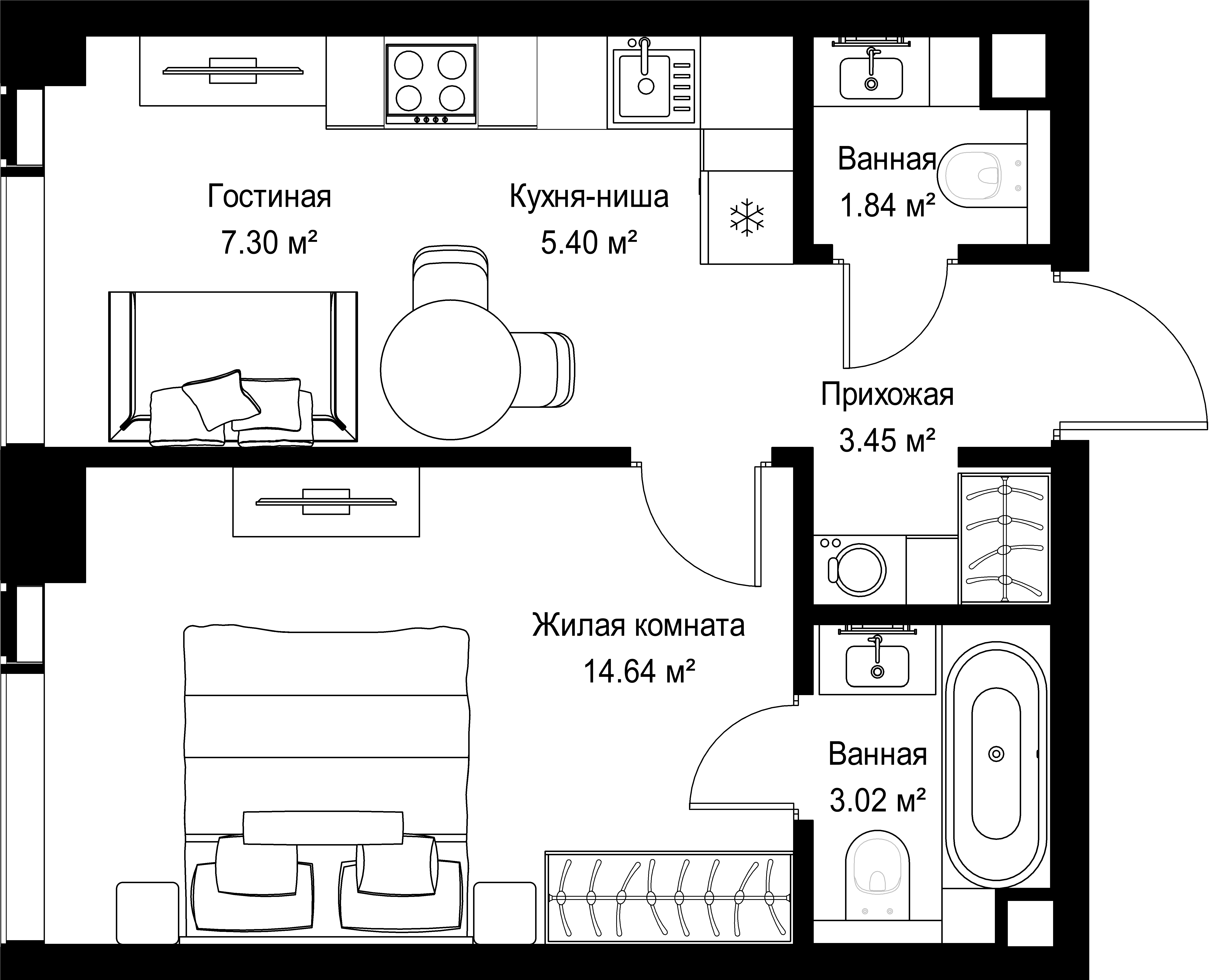 1-комнатная, 35,65 м² — 20 272 372 ₽