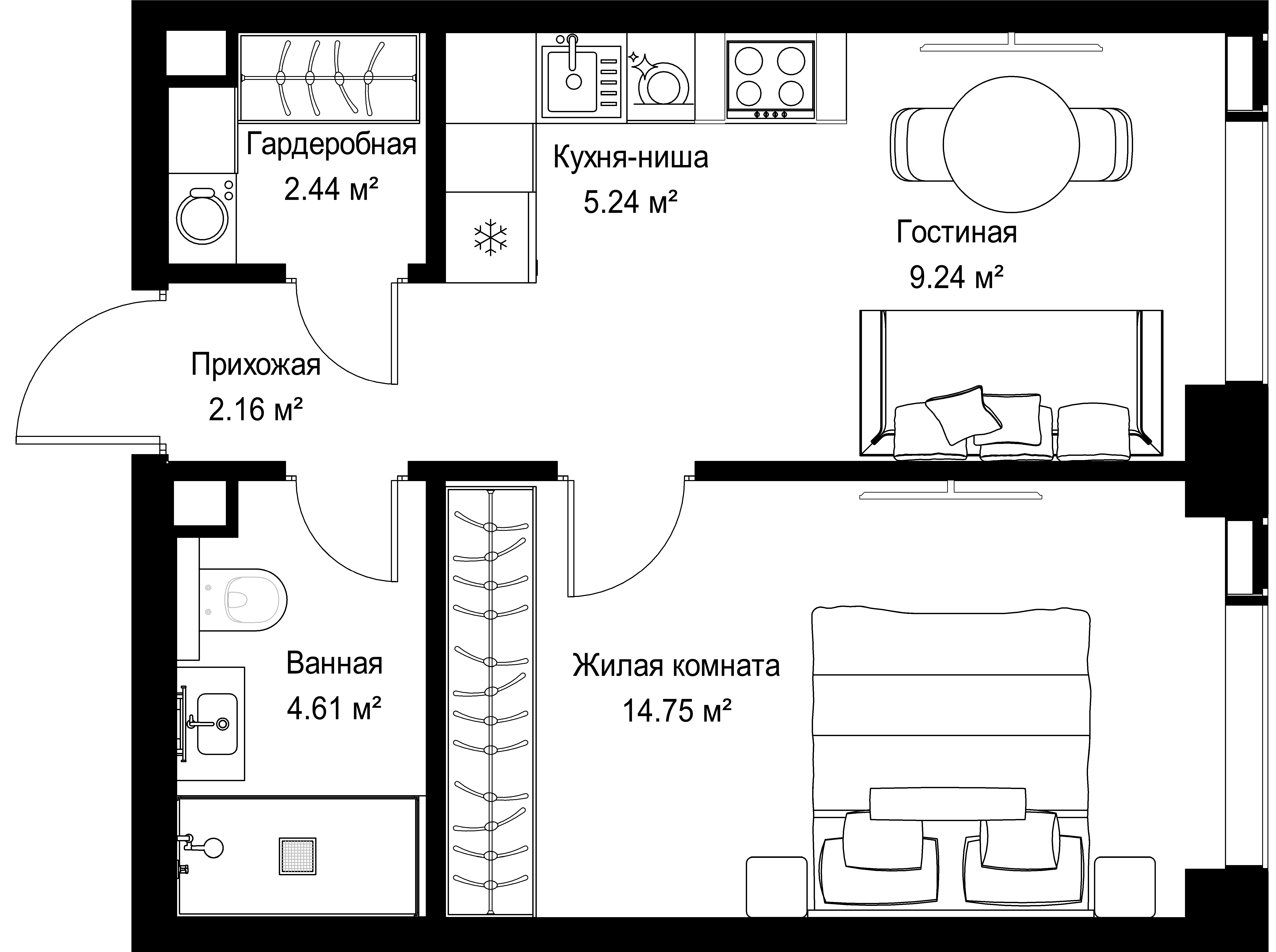 1-комнатная, 38,44 м² — 22 218 320 ₽
