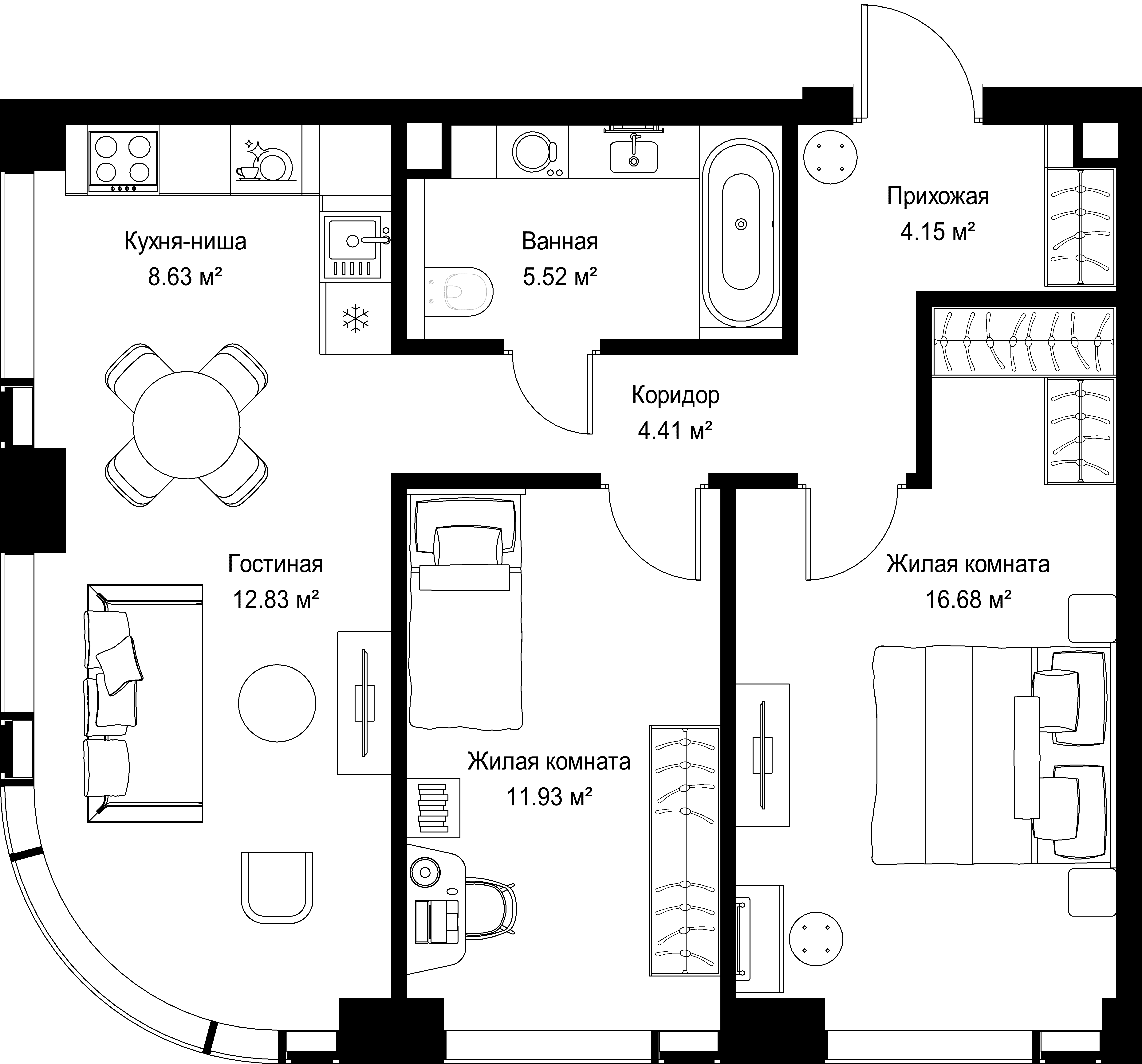 2-комнатная, 64,15 м² — 31 353 312 ₽