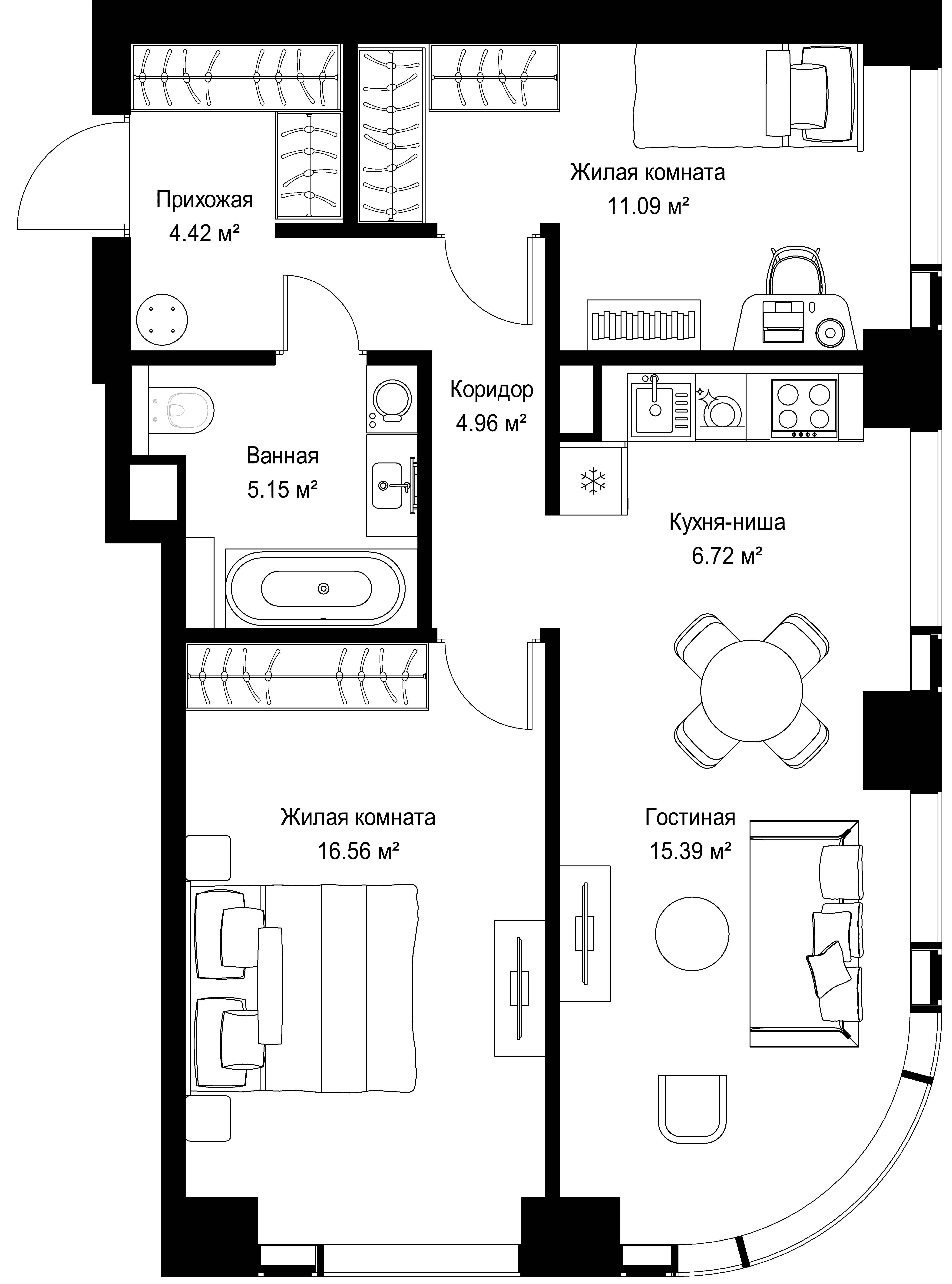 2-комнатная, 64,29 м² — 30 219 514 ₽