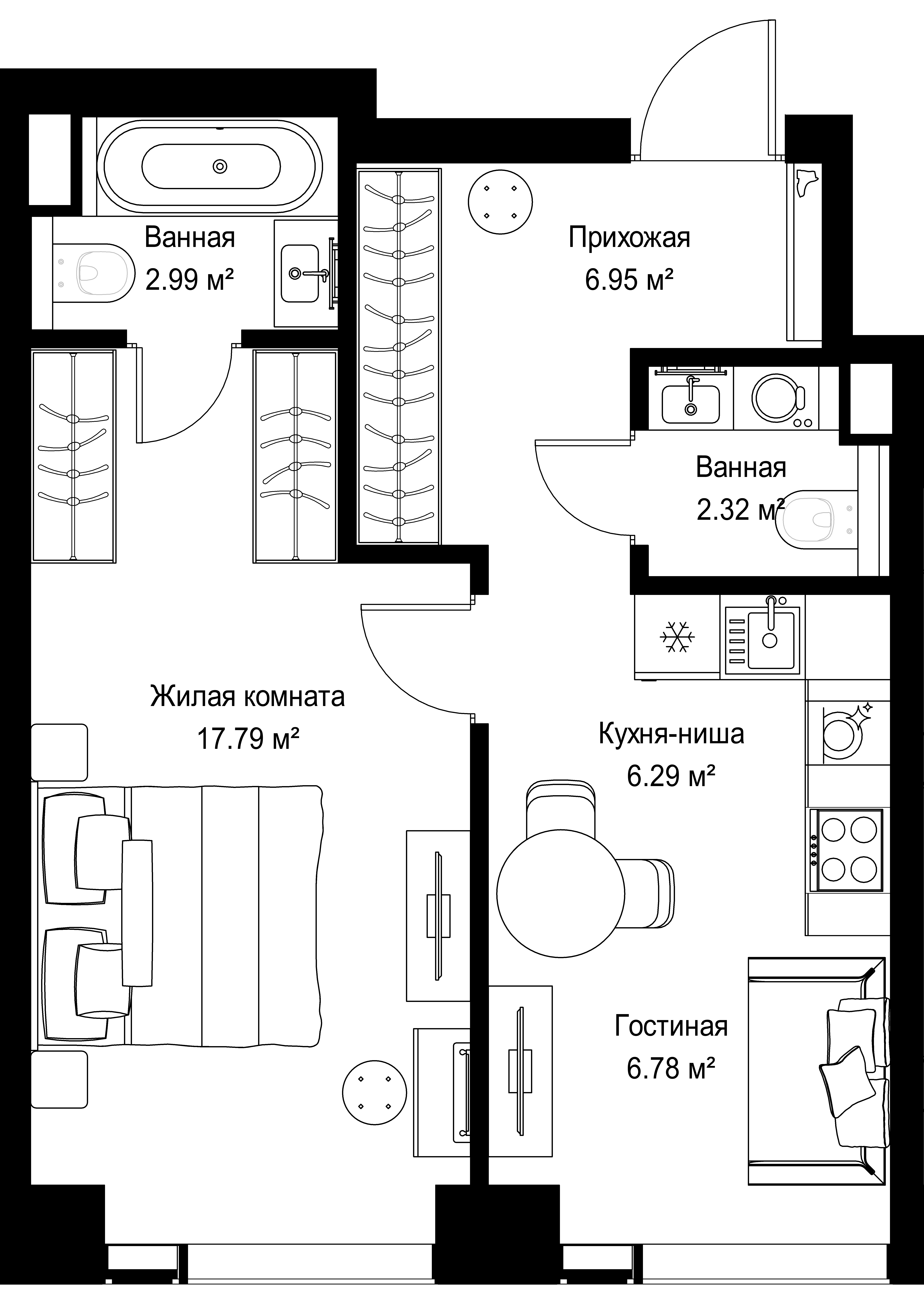 1-комнатная, 43,12 м² — 20 268 556 ₽