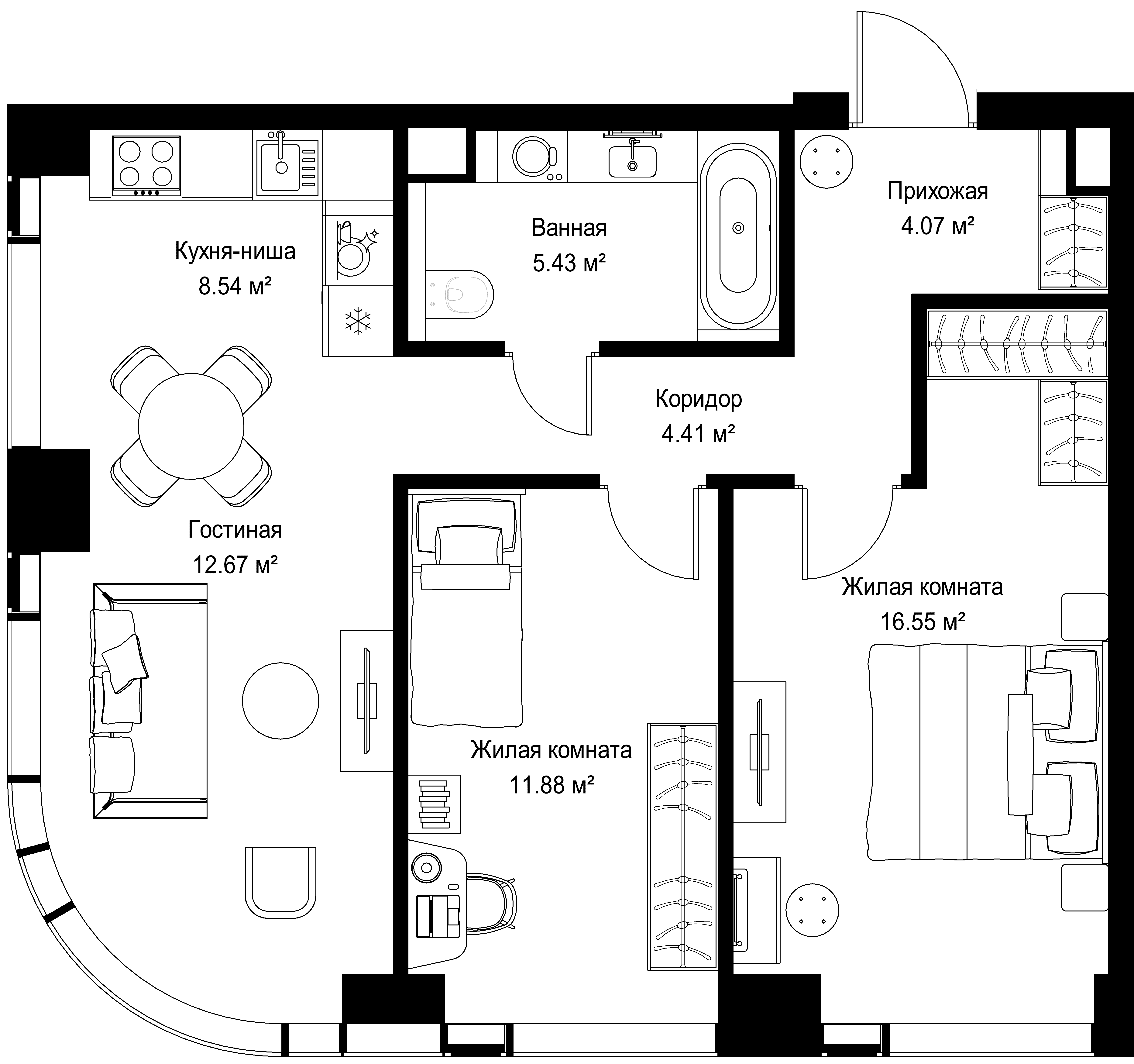 2-комнатная, 63,55 м² — 29 871 677 ₽