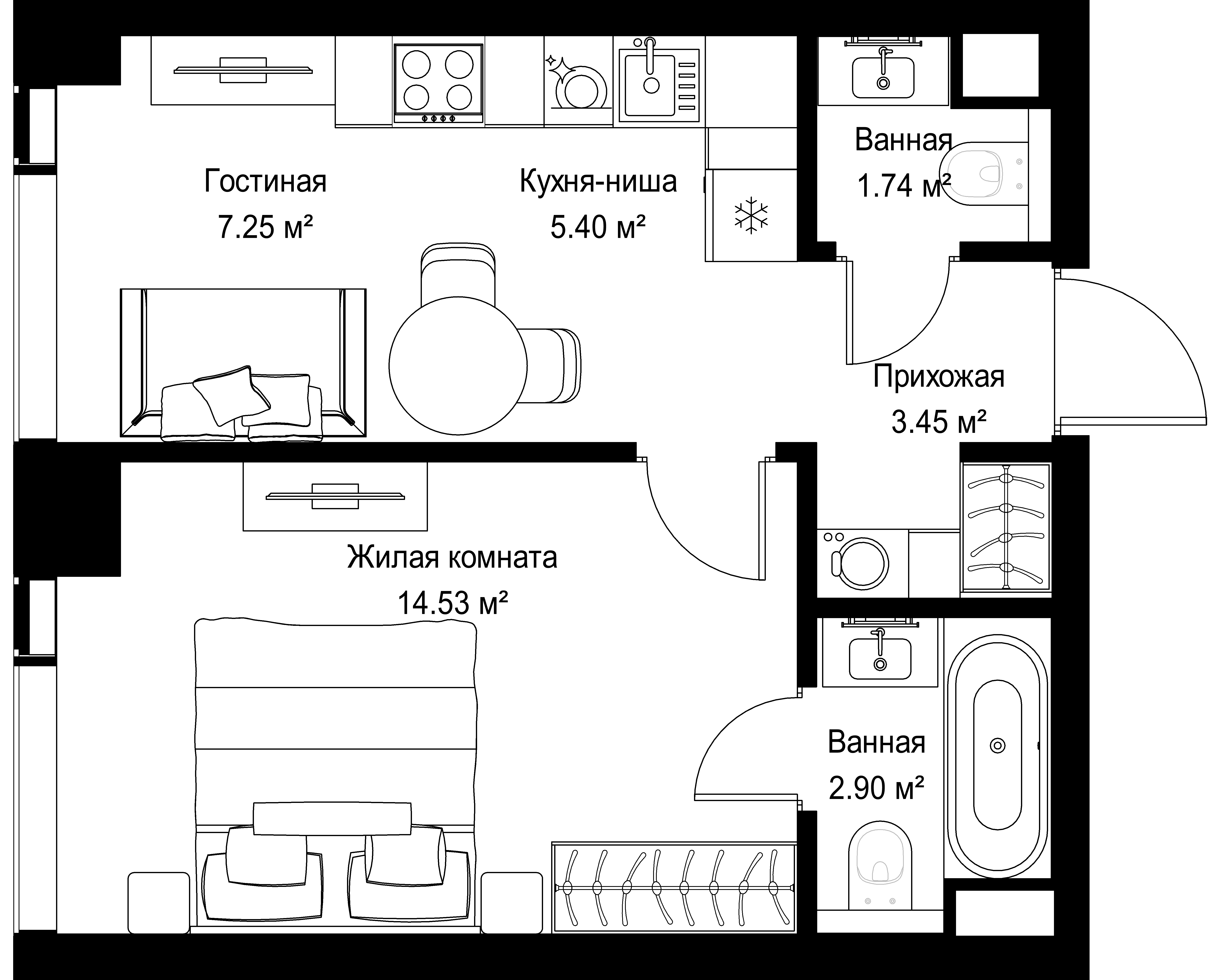 1-комнатная, 35,27 м² — 19 426 716 ₽