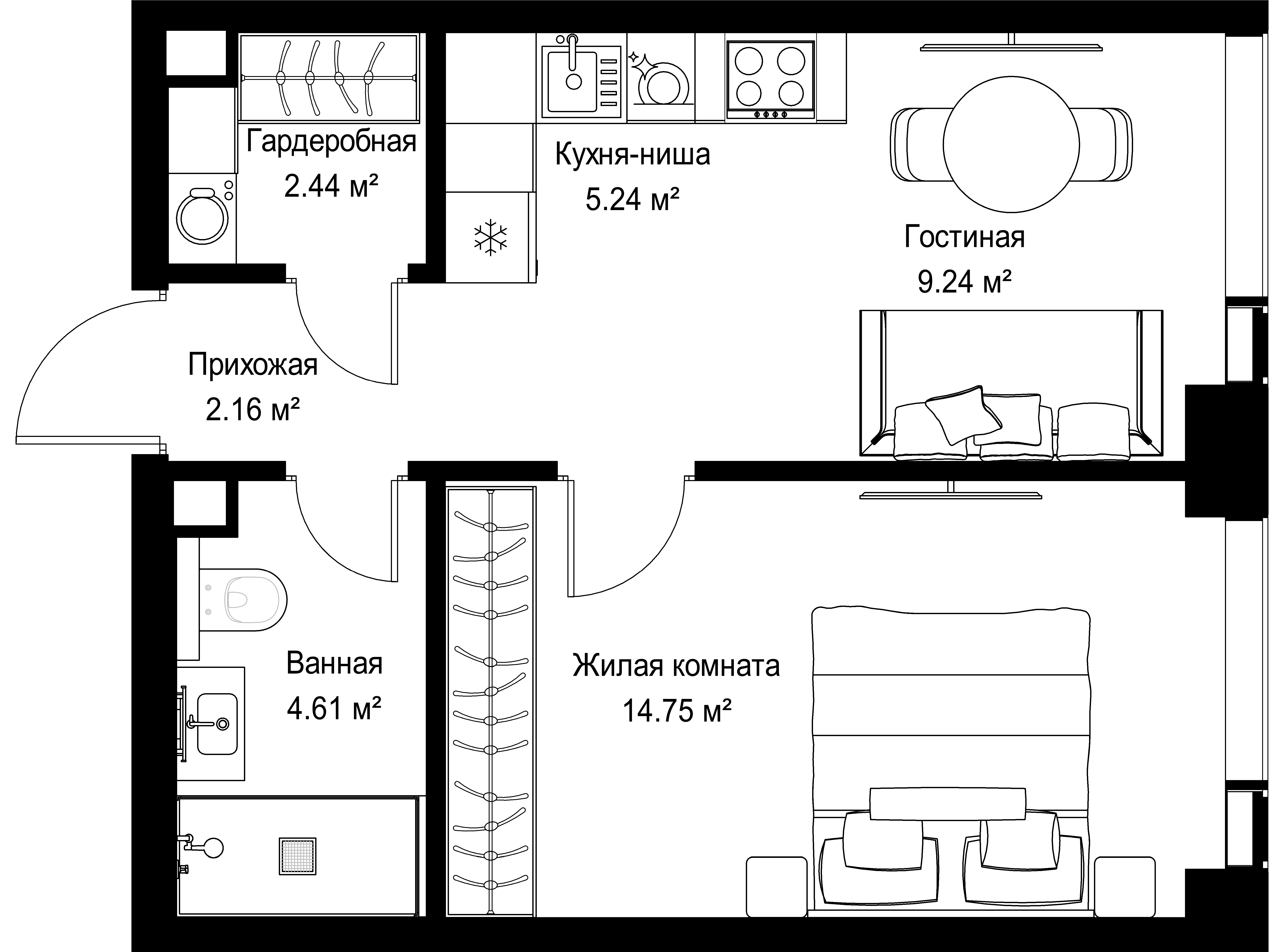 1-комнатная, 38,44 м² — 22 283 668 ₽