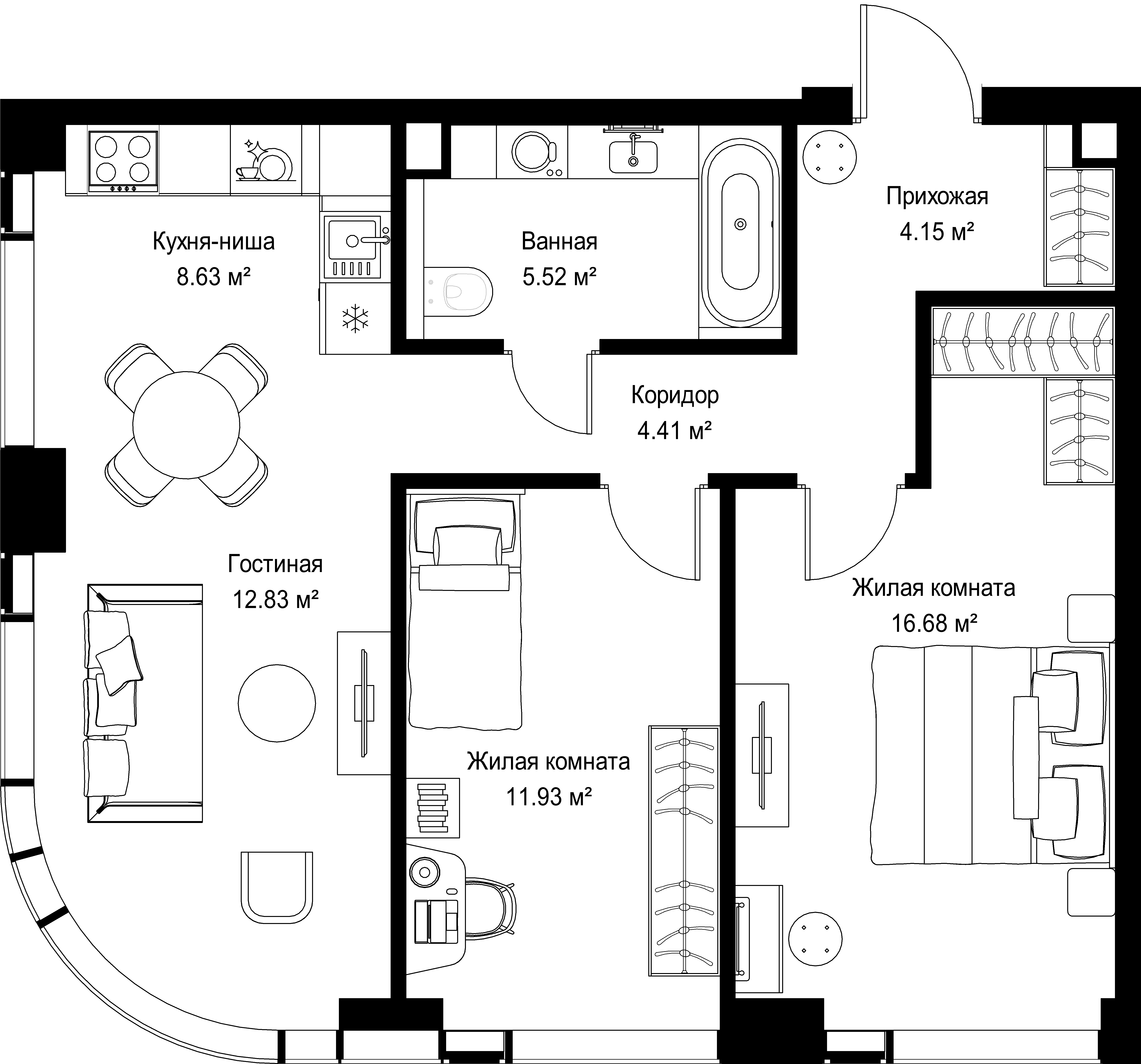 2-комнатная, 64,15 м² — 31 407 840 ₽