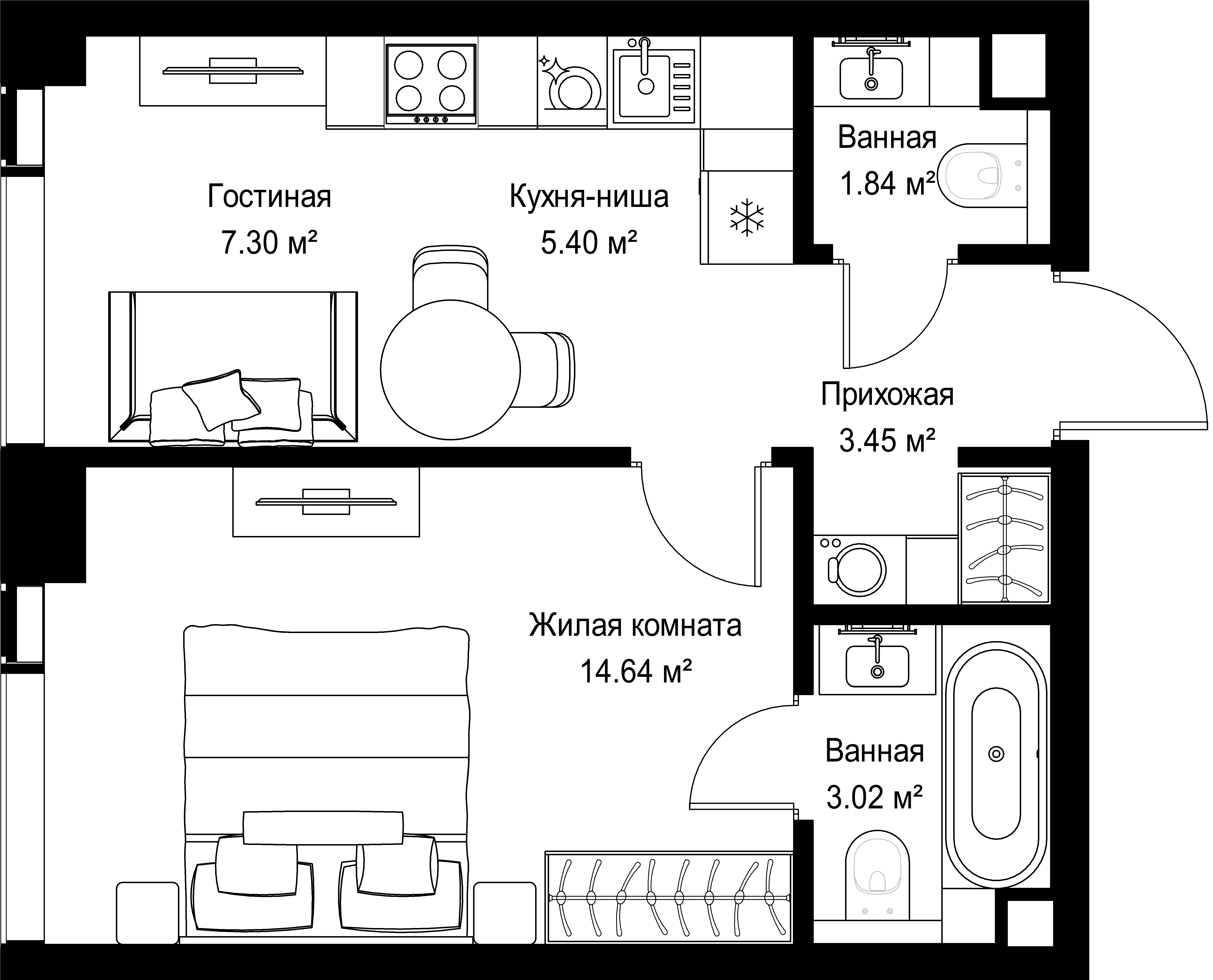 1-комнатная, 35,65 м² — 20 363 280 ₽