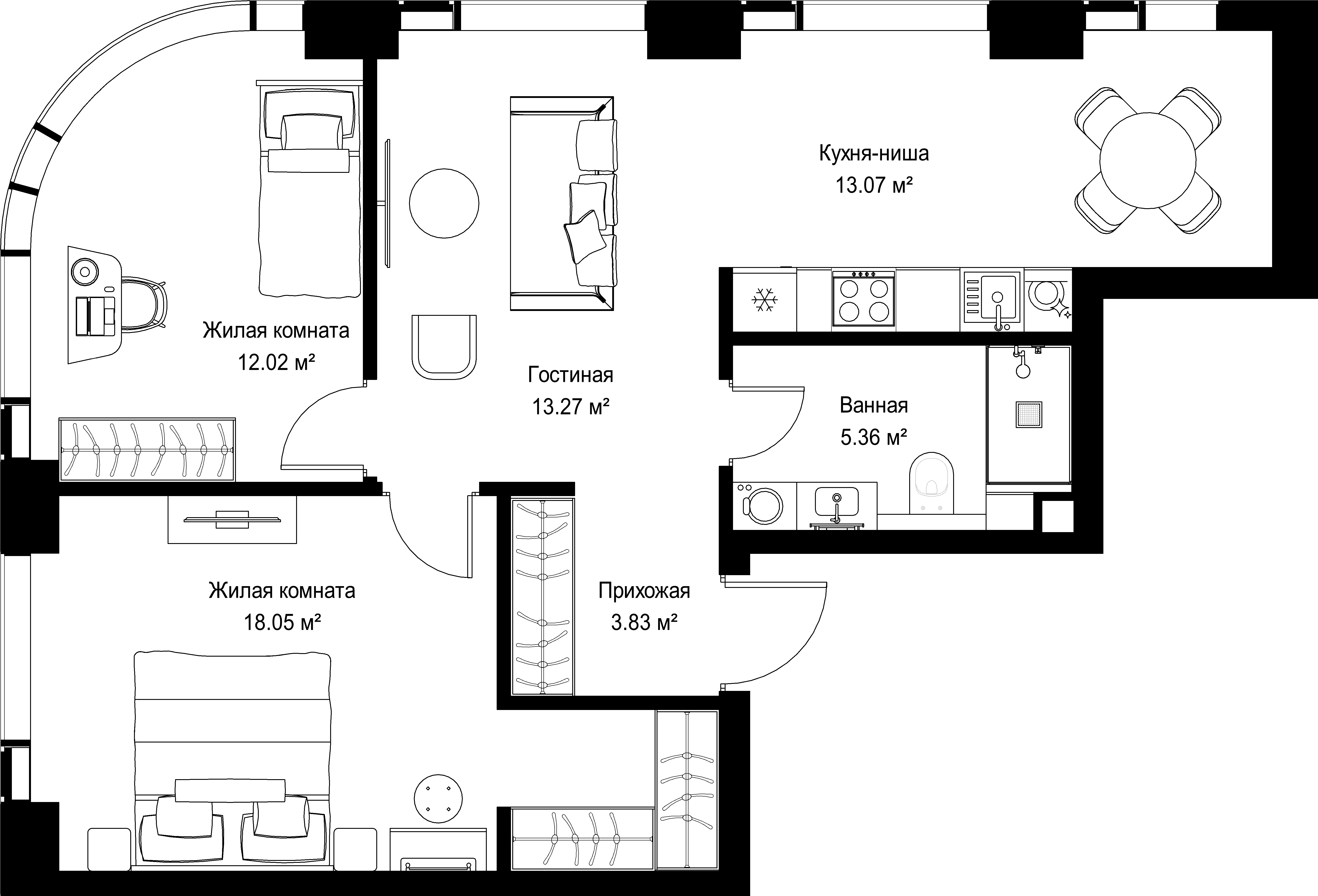 2-комнатная, 65,6 м² — 30 277 680 ₽