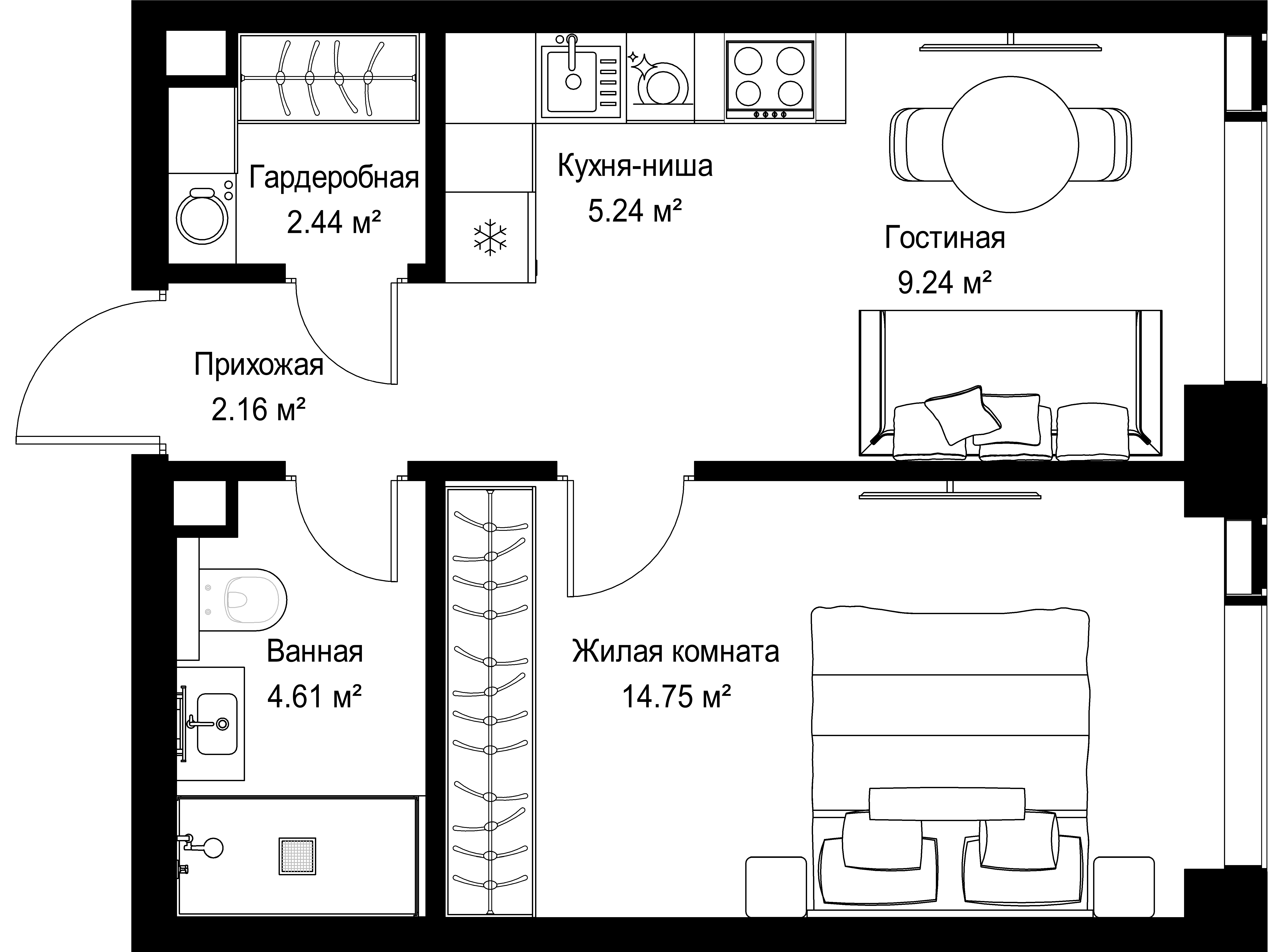 1-комнатная, 38,44 м² — 22 316 342 ₽
