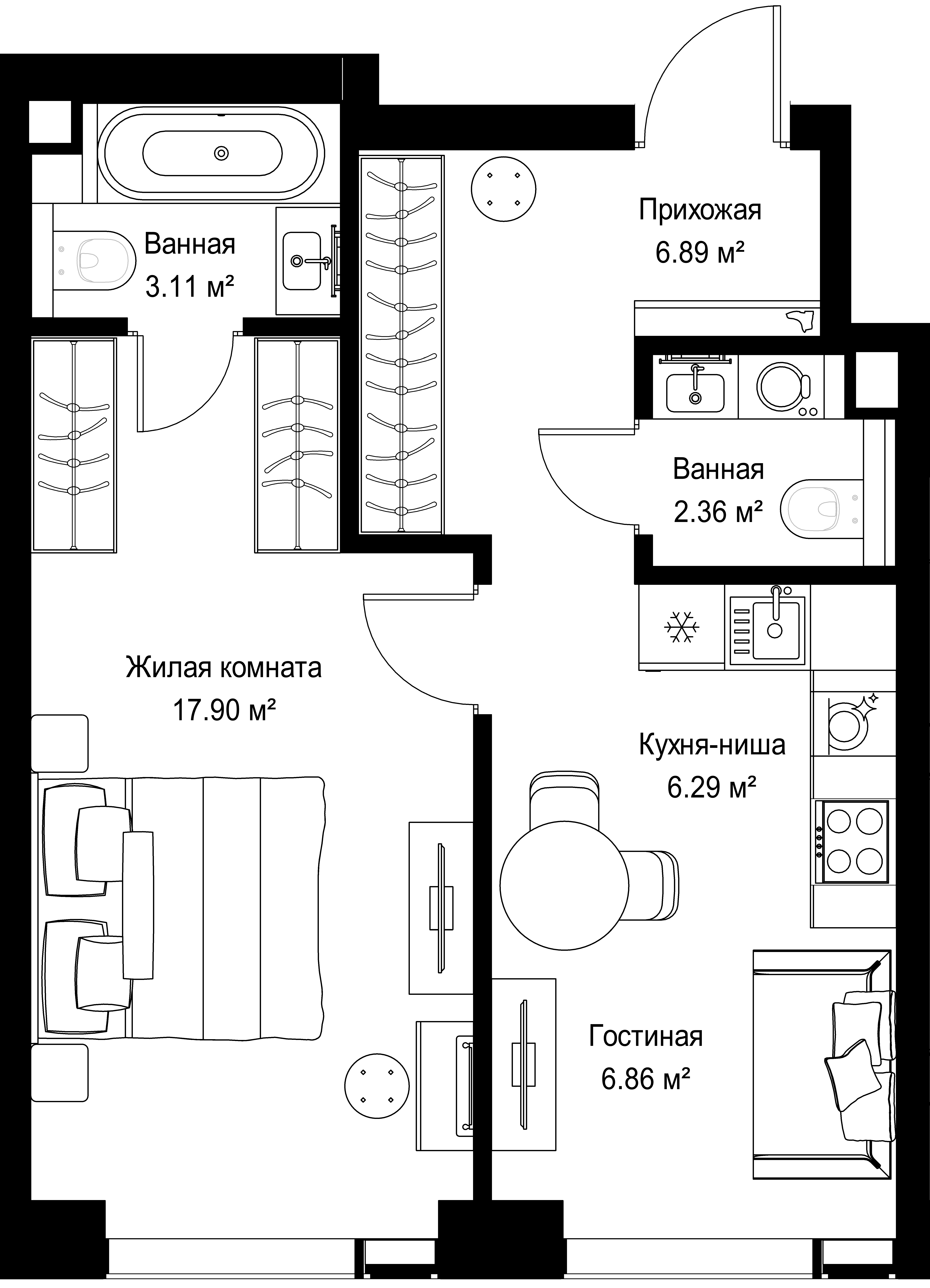 1-комнатная, 43,41 м² — 21 327 333 ₽