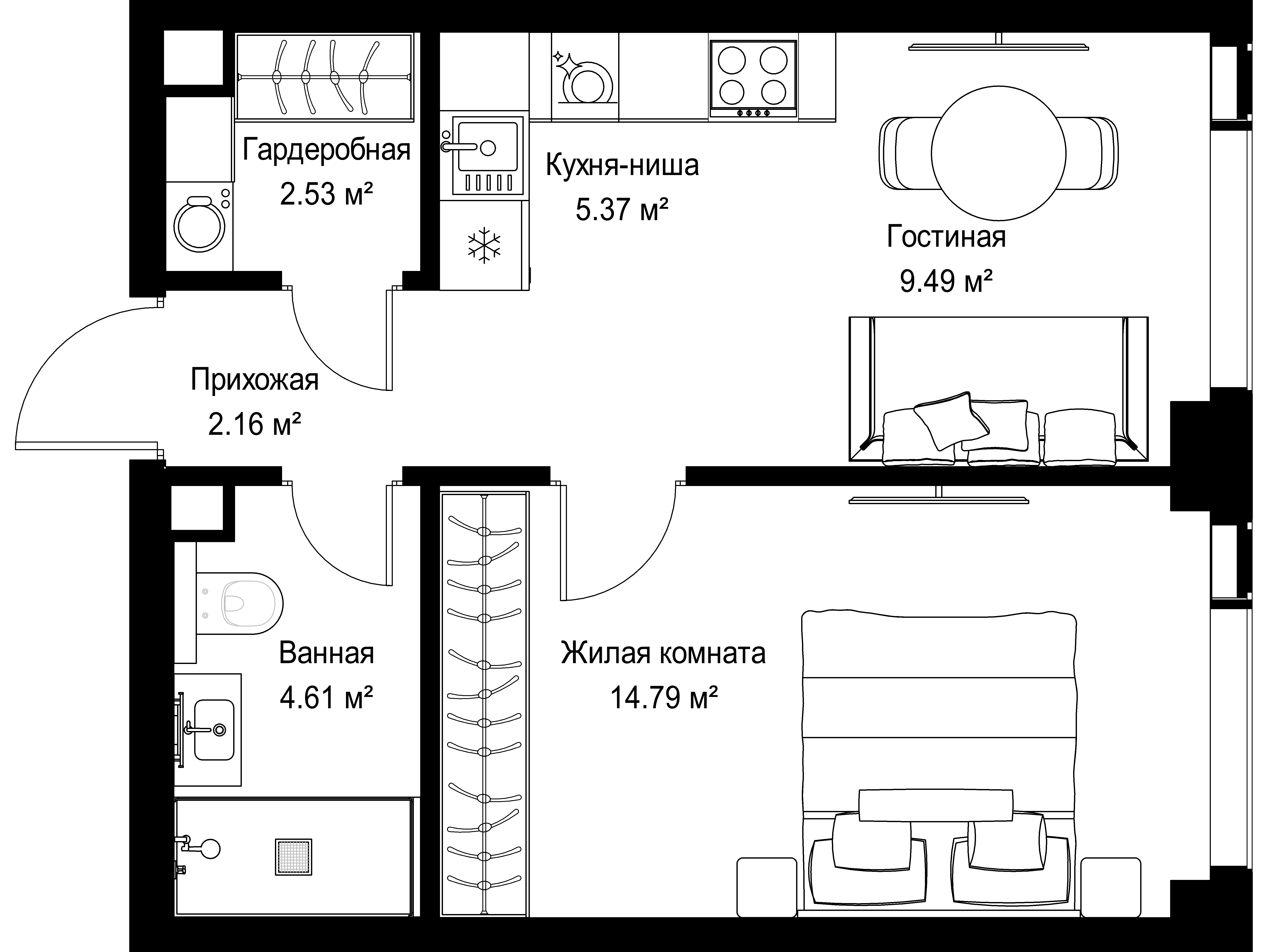 1-комнатная, 38,95 м² — 29 267 030 ₽