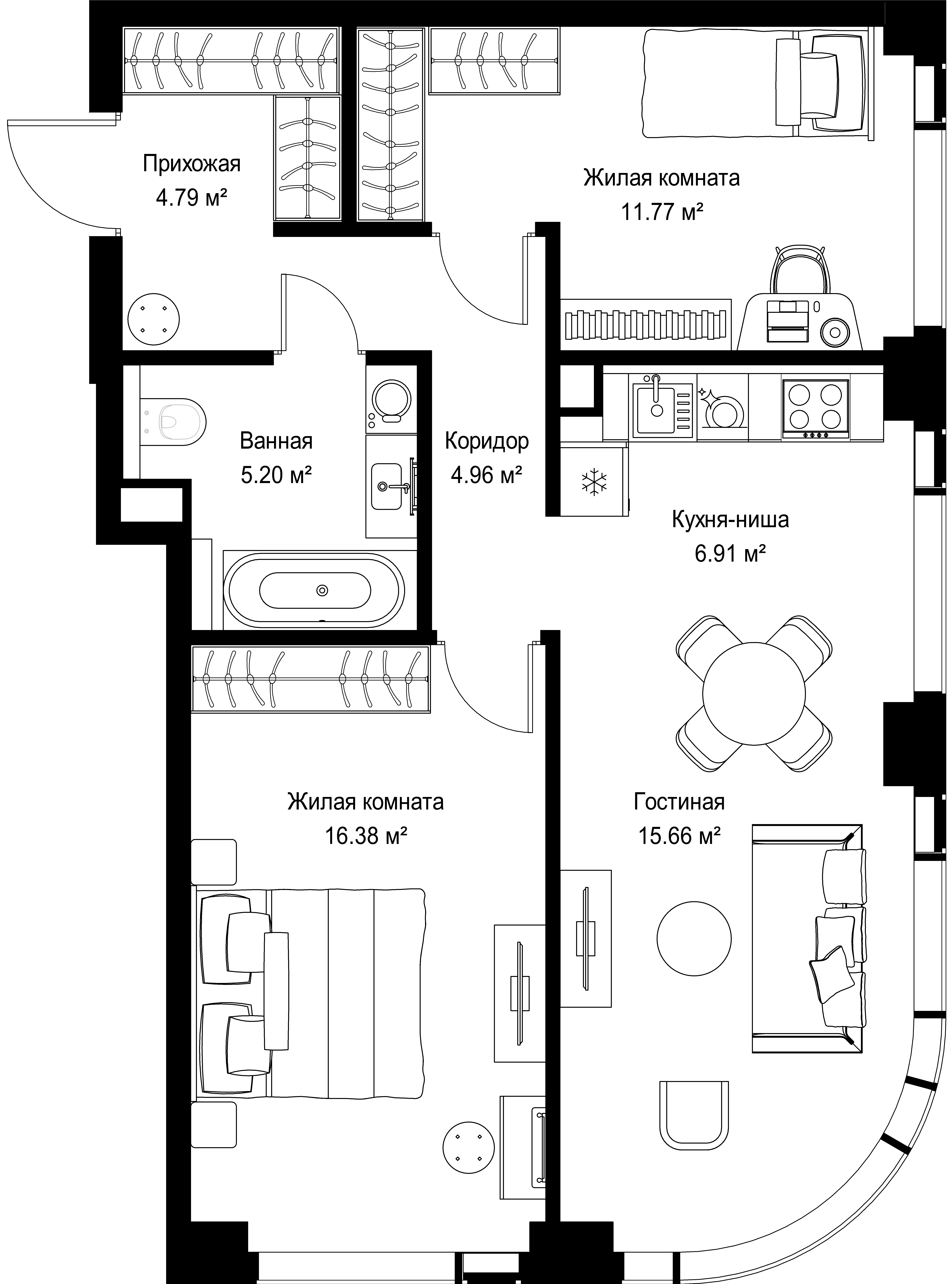 2-комнатная, 65,67 м² — 43 204 293 ₽