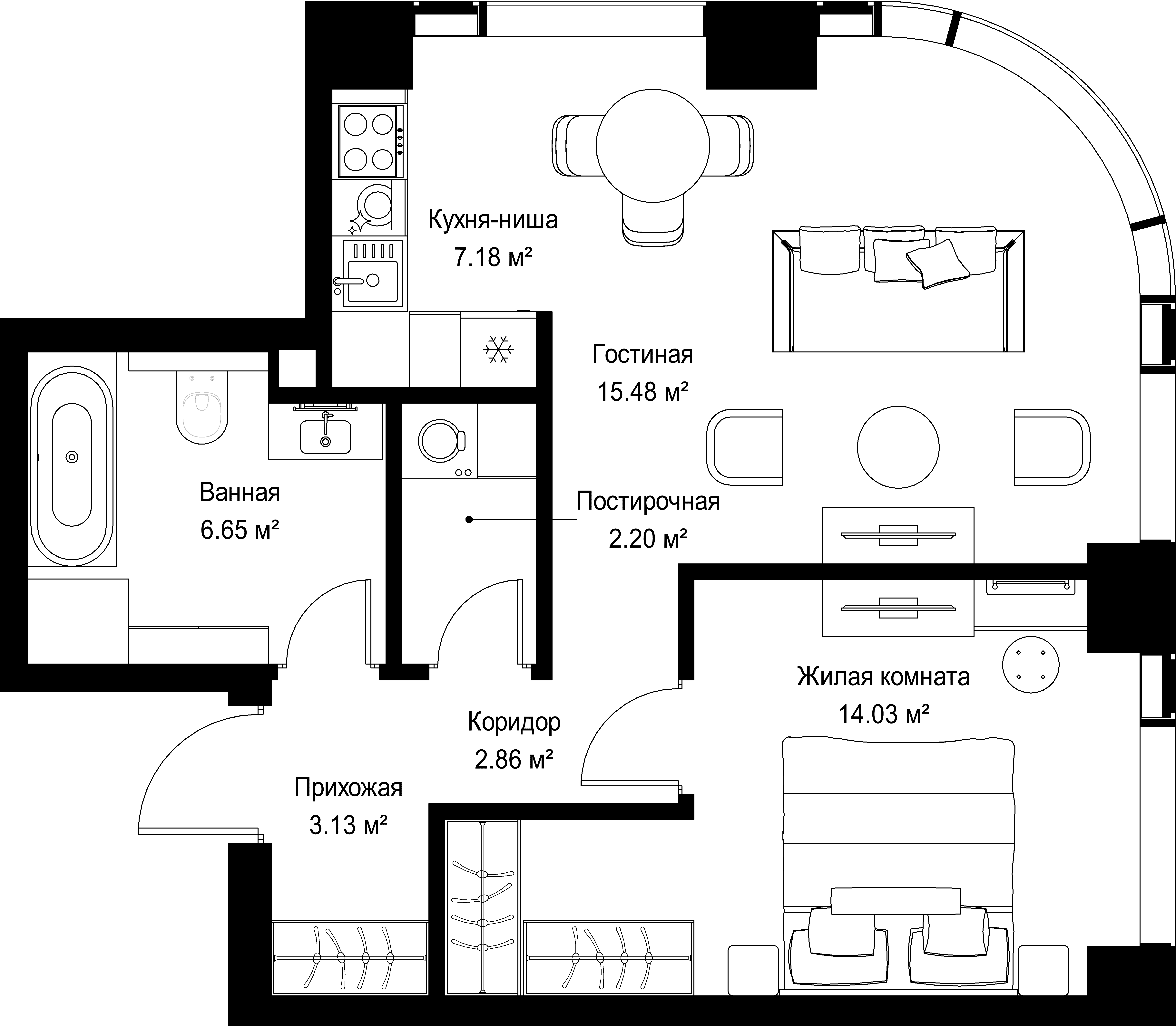 1-комнатная, 51,53 м² — 27 506 714 ₽
