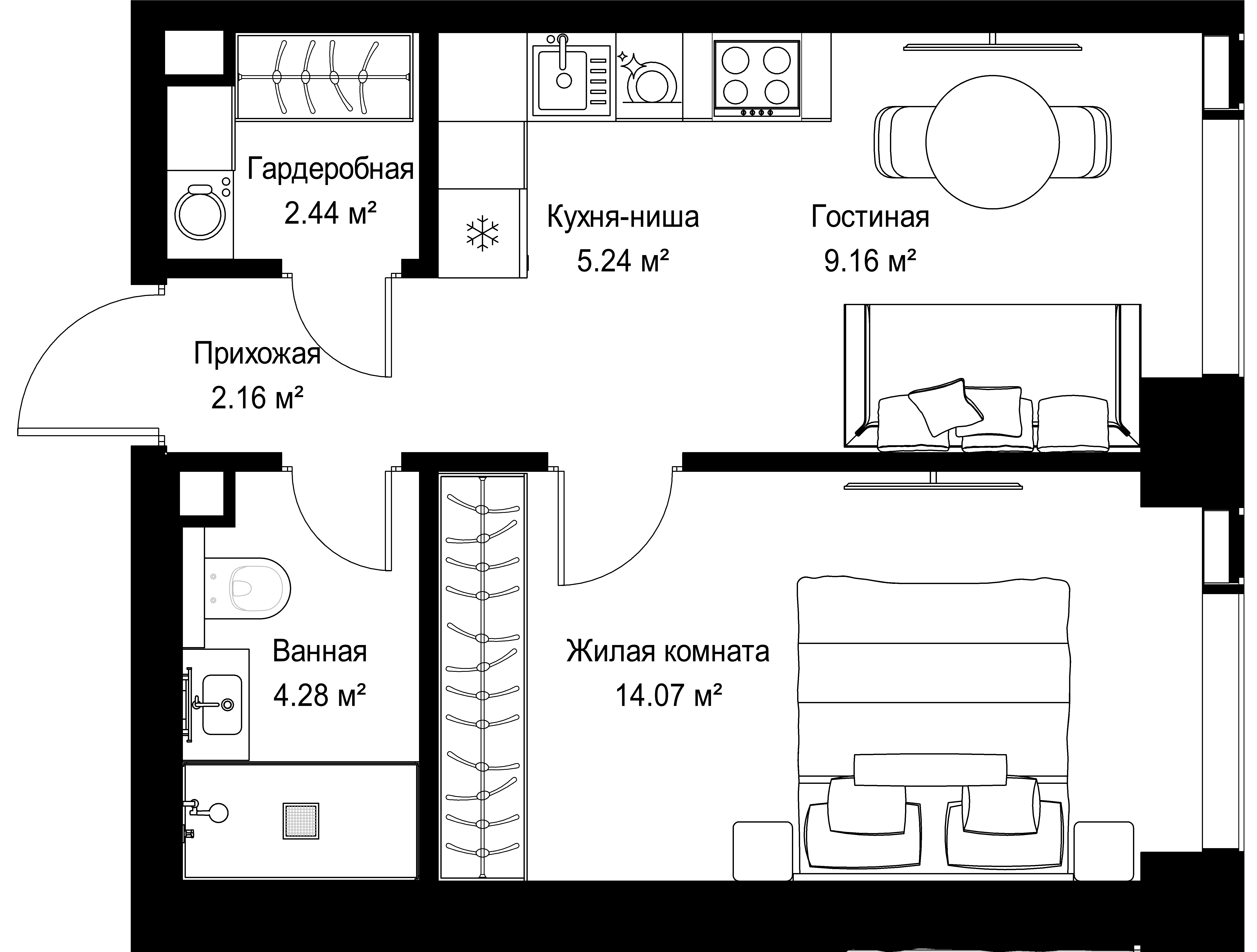 1-комнатная, 37,35 м² — 19 959 840 ₽
