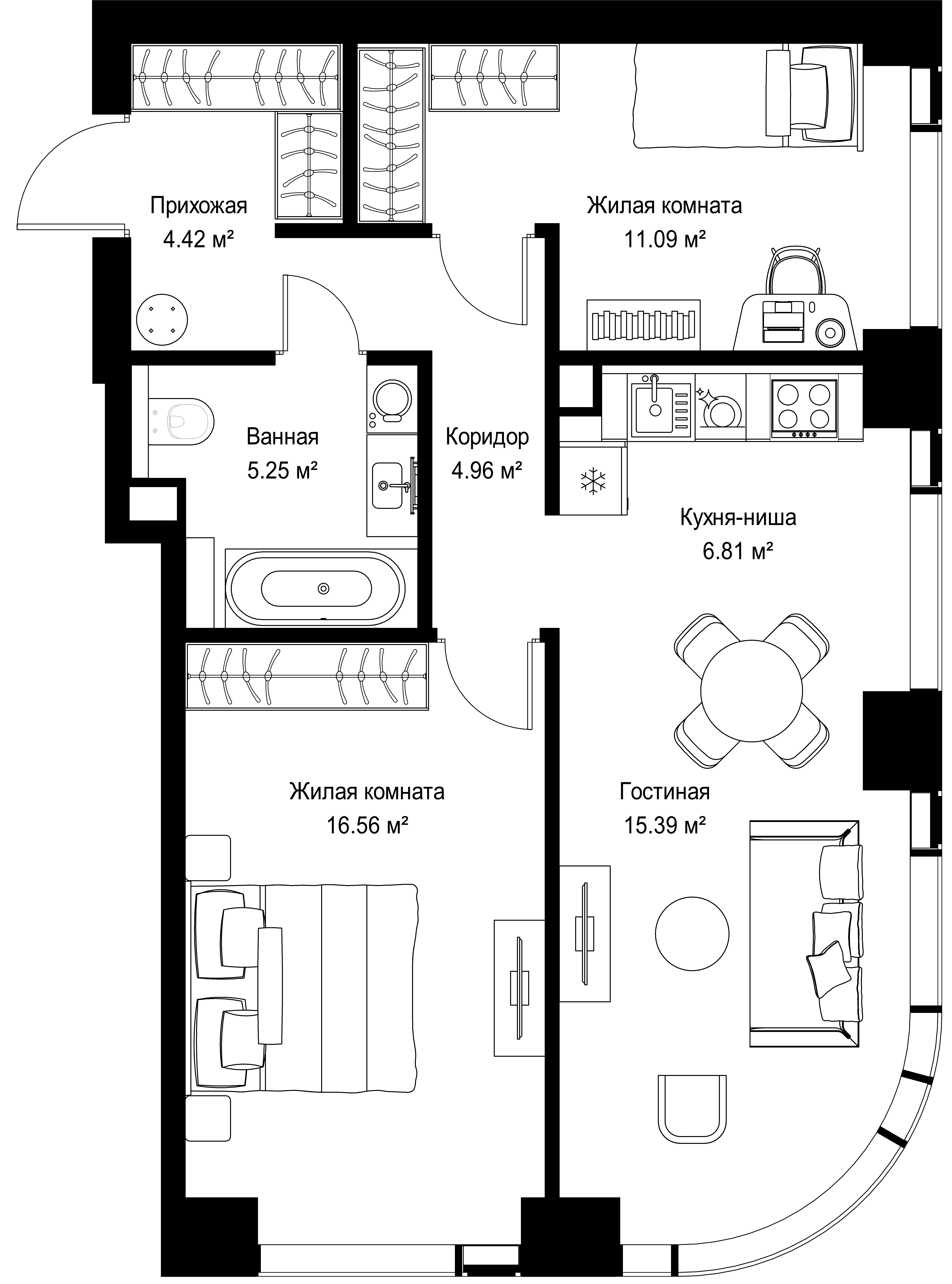 2-комнатная, 64,48 м² — 30 856 904 ₽