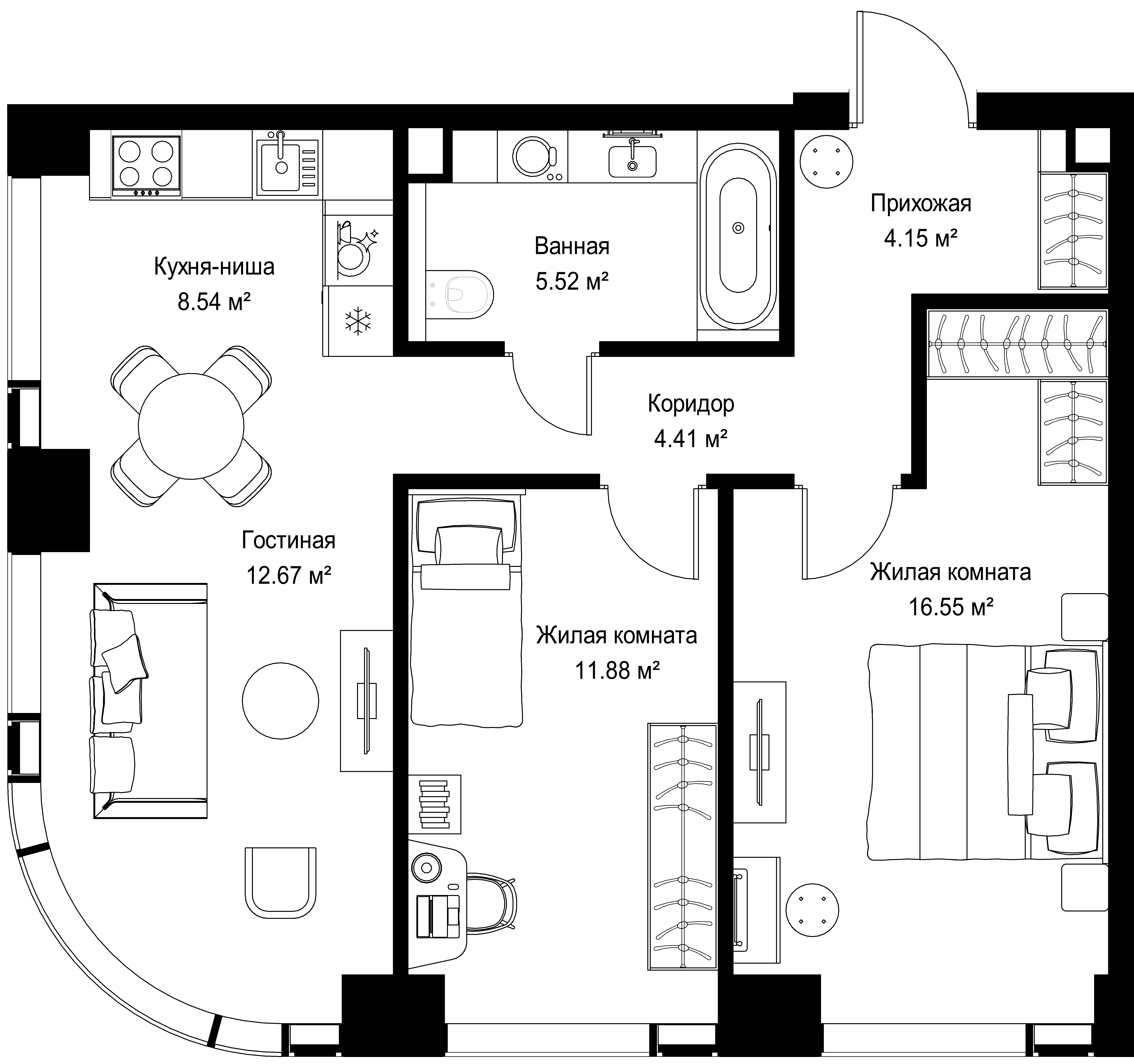 2-комнатная, 63,72 м² — 30 493 206 ₽