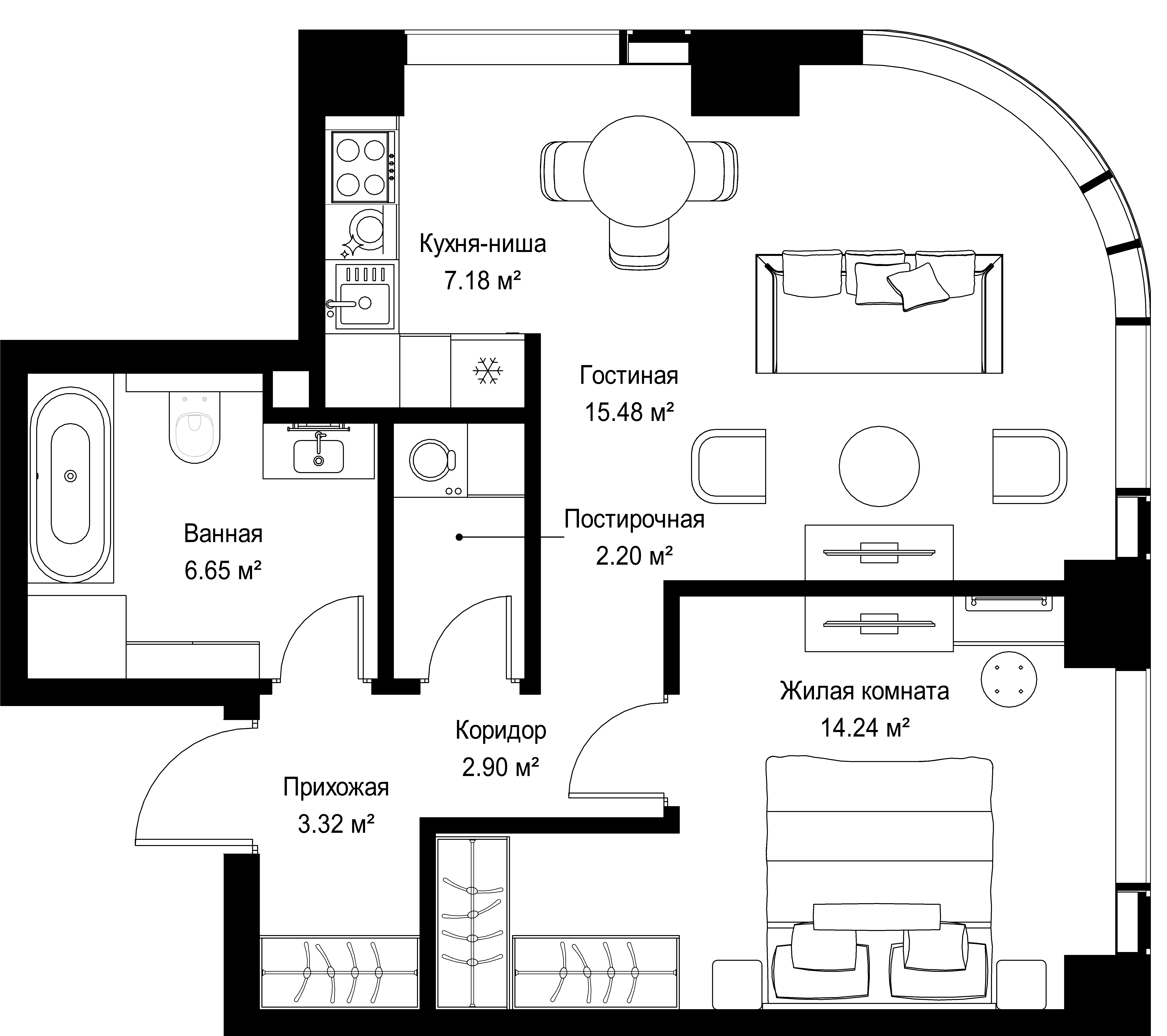 1-комнатная, 51,97 м² — 27 785 760 ₽