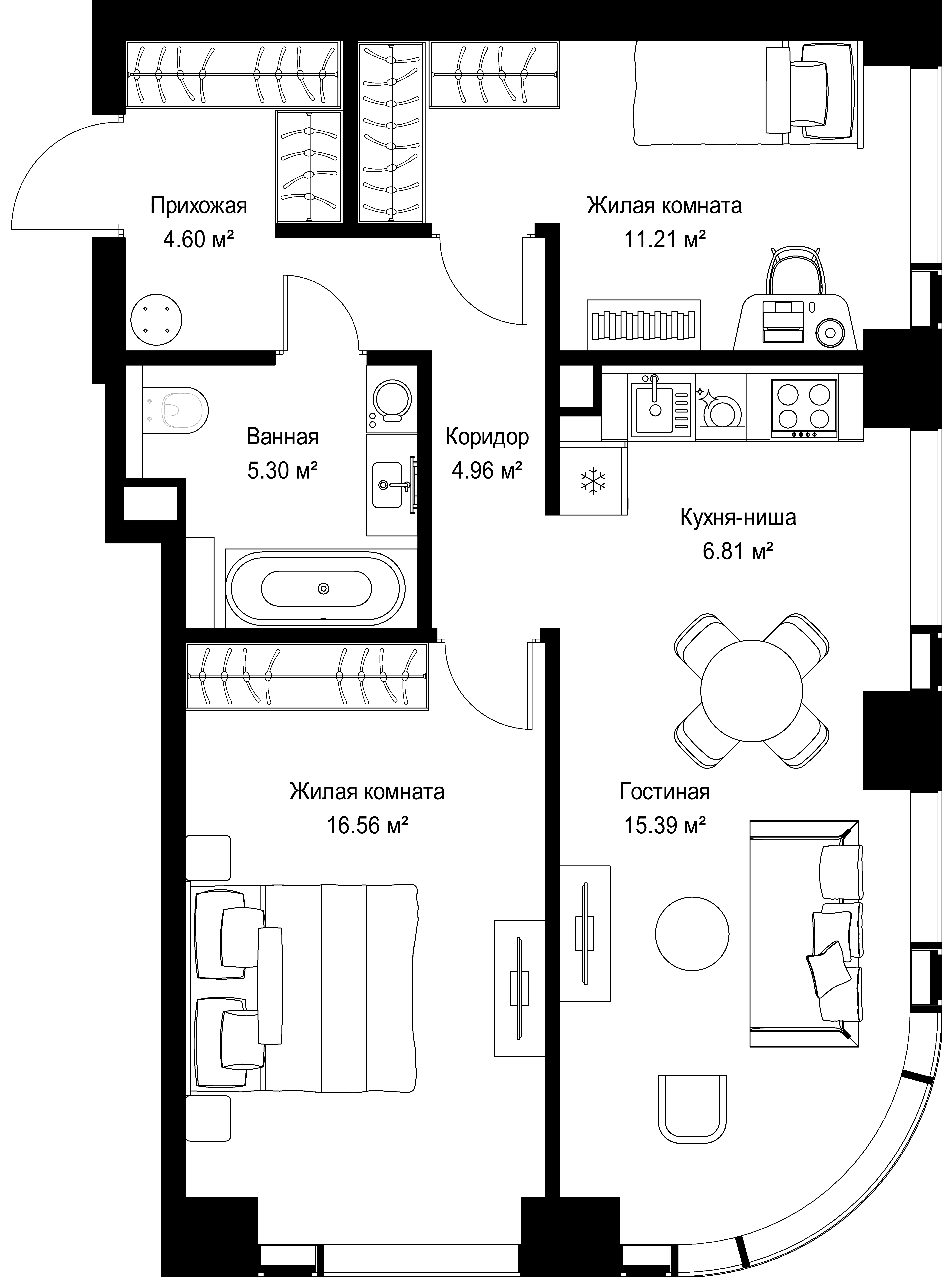 2-комнатная, 64,83 м² — 31 024 396 ₽
