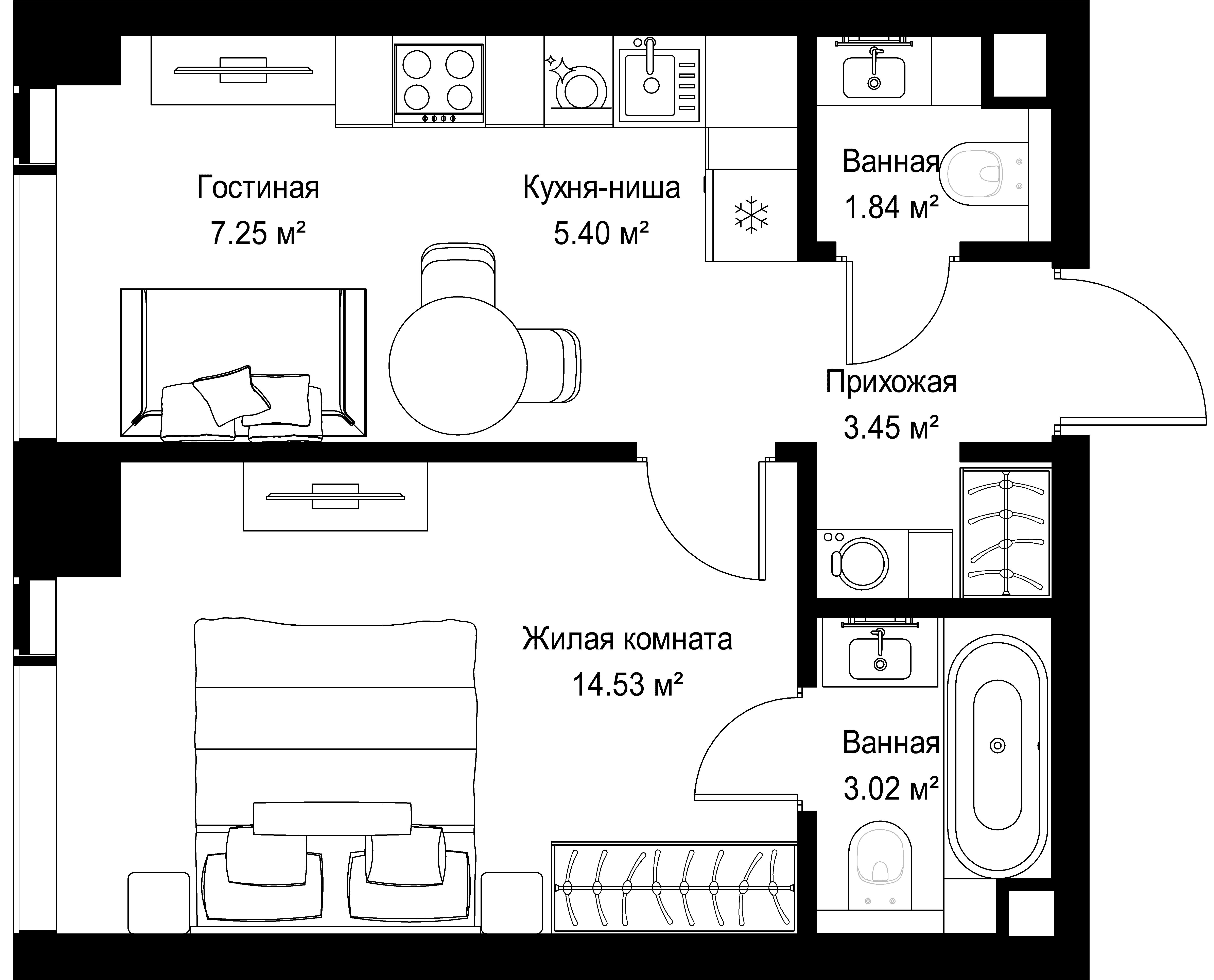 1-комнатная, 35,49 м² — 19 879 723 ₽