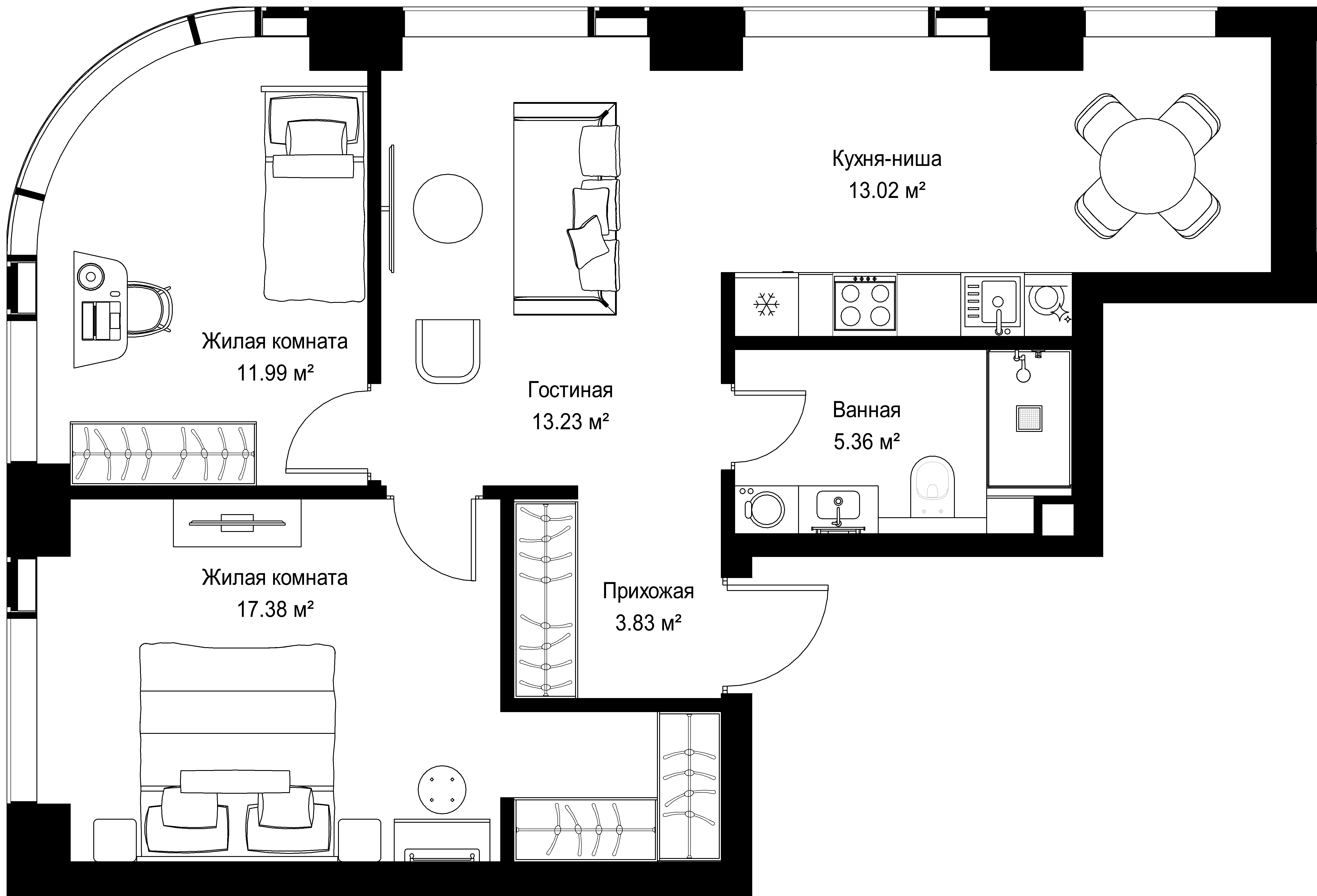 2-комнатная, 64,81 м² — 29 141 816 ₽