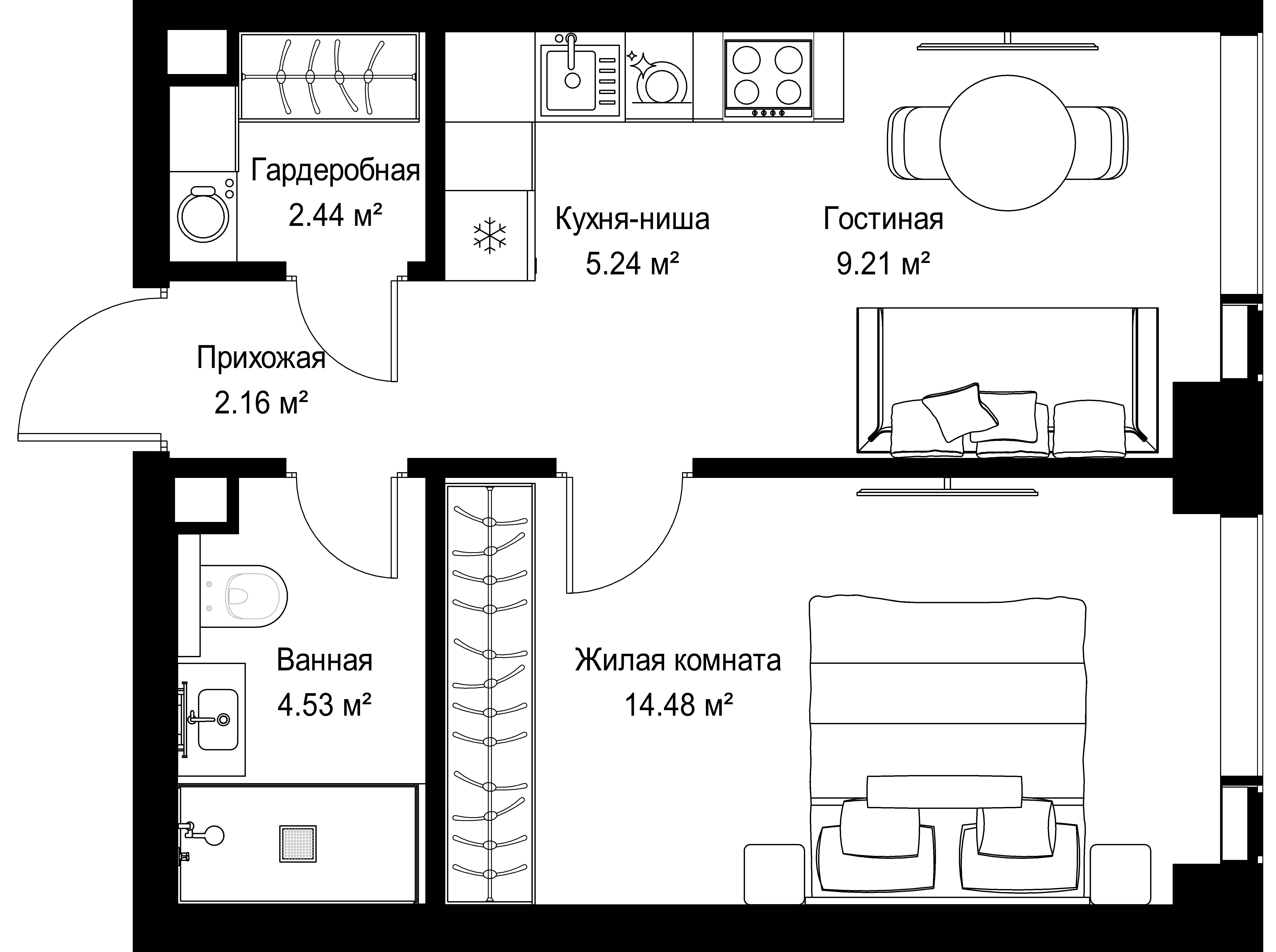 1-комнатная, 38,06 м² — 21 675 170 ₽