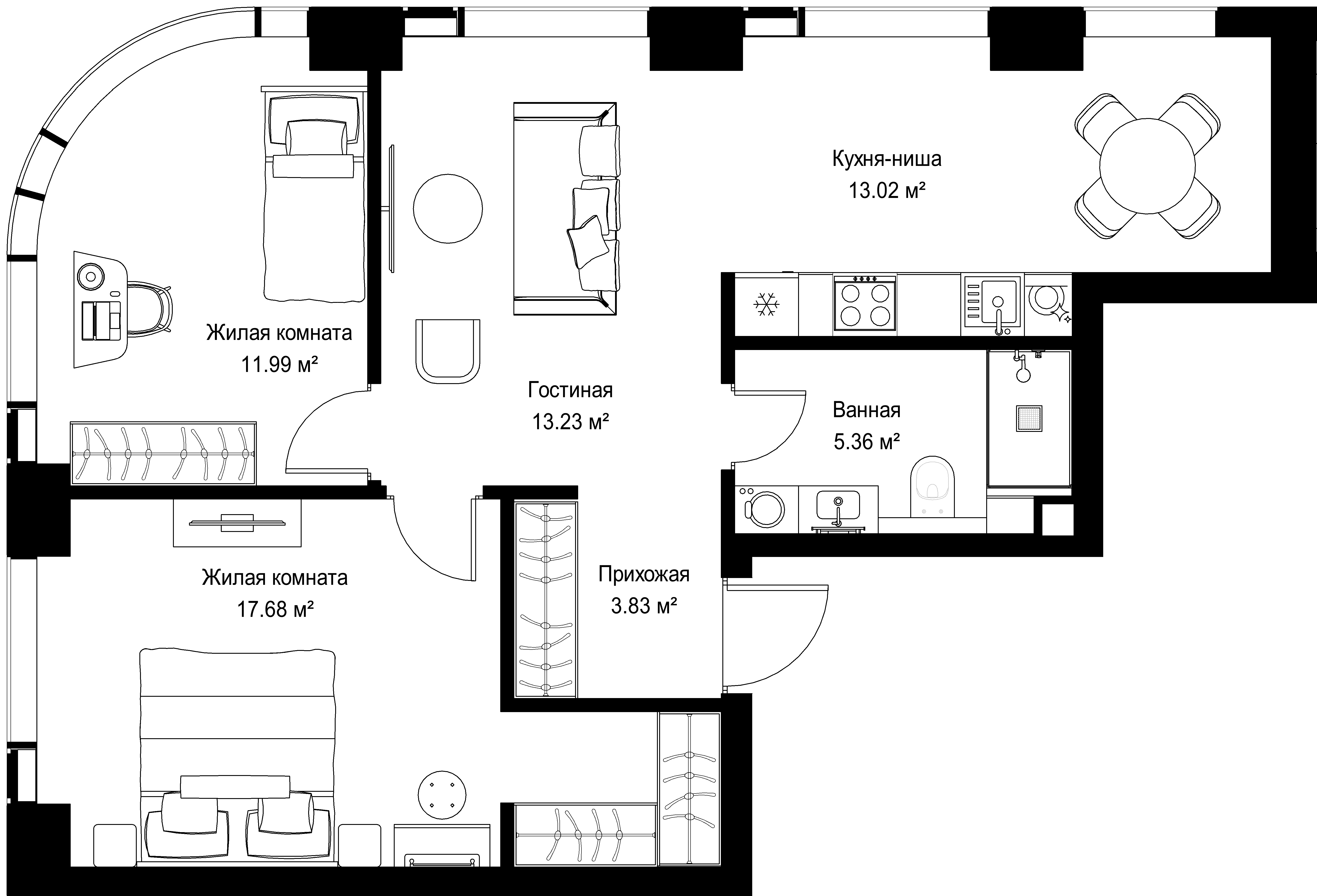2-комнатная, 65,11 м² — 29 387 398 ₽