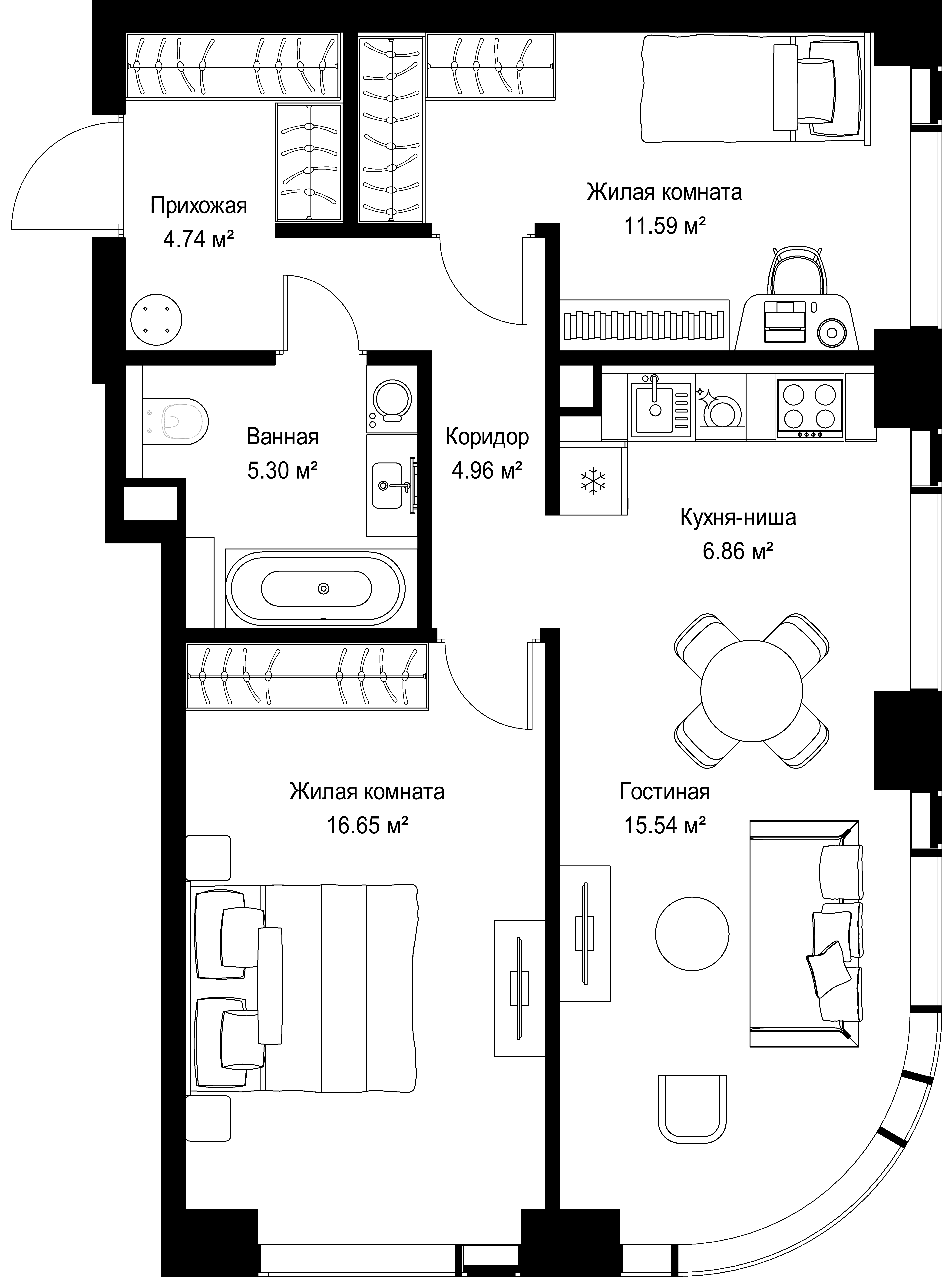 2-комнатная, 65,64 м² — 31 579 404 ₽