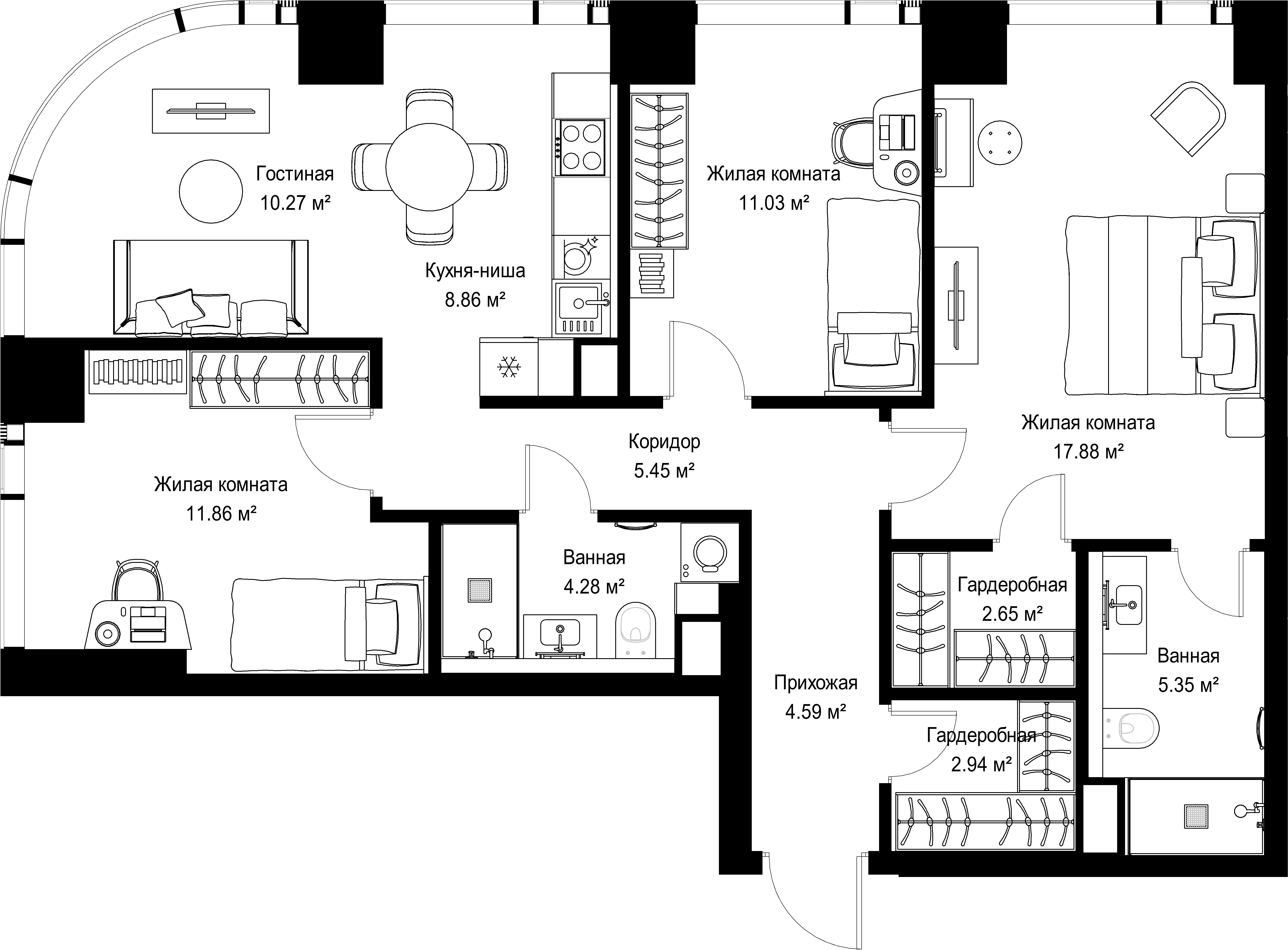 3-комнатная, 85,16 м² — 41 042 862 ₽