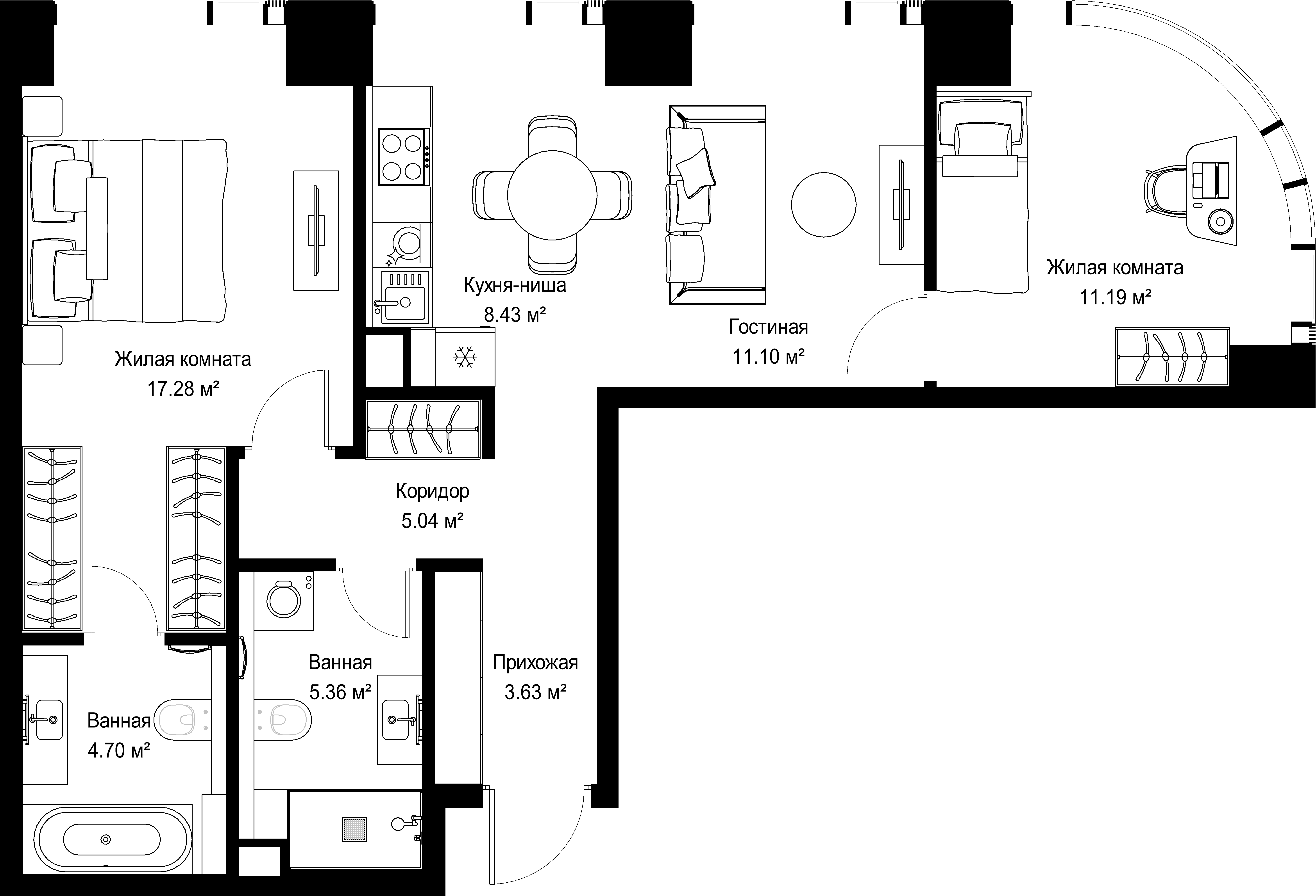 2-комнатная, 66,73 м² — 30 175 306 ₽