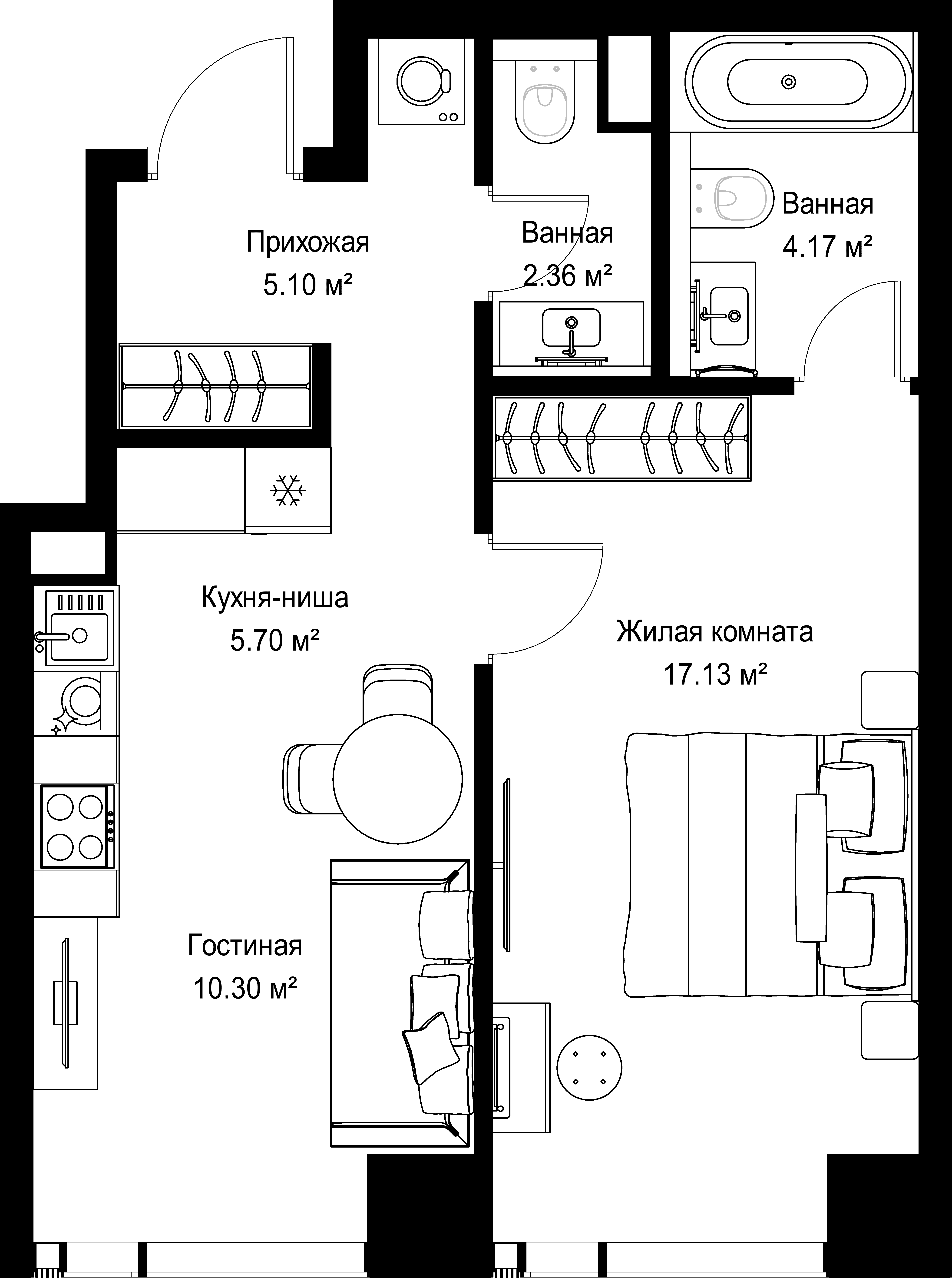 1-комнатная, 44,76 м² — 21 381 852 ₽
