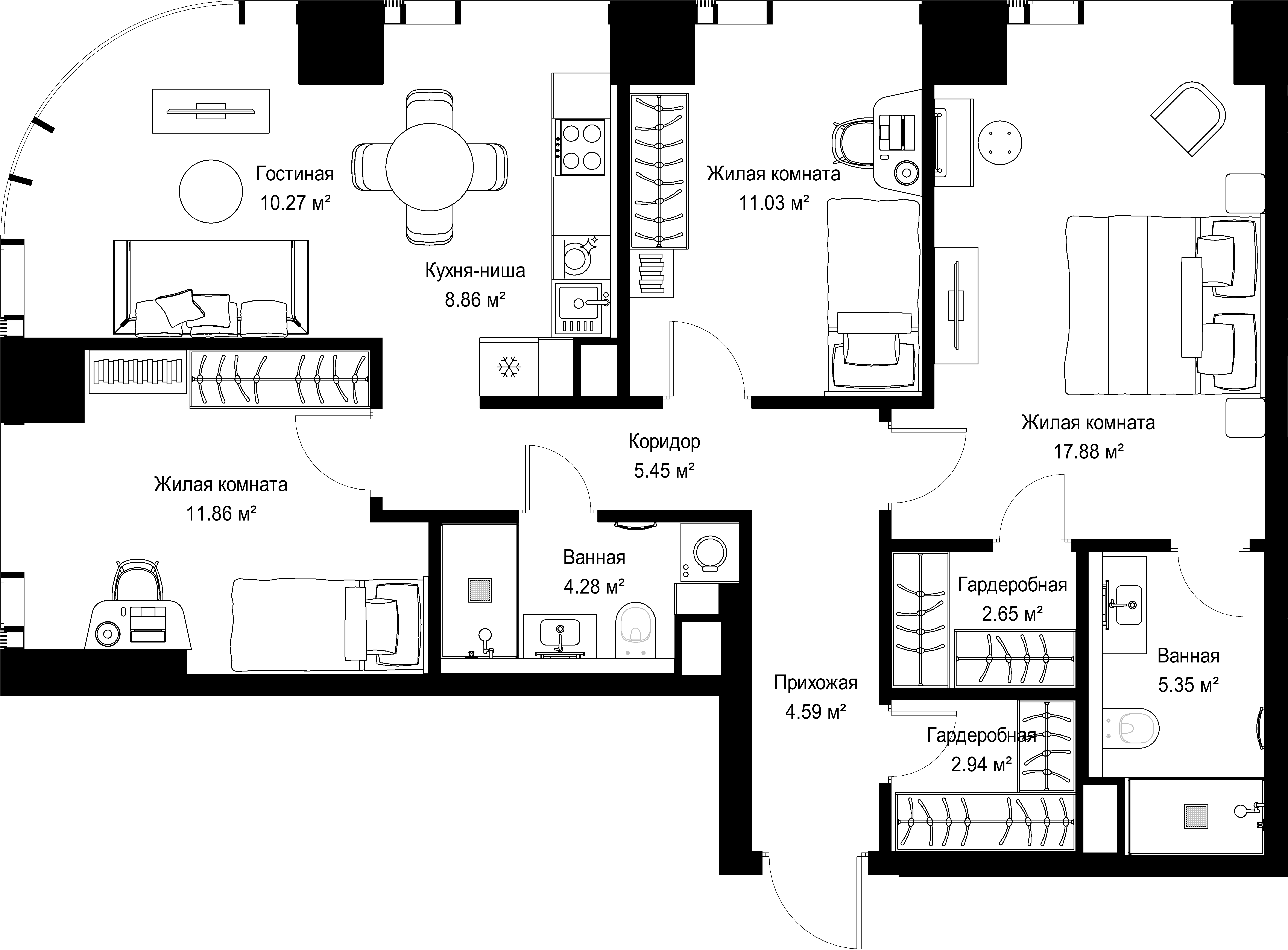 3-комнатная, 85,16 м² — 41 187 634 ₽