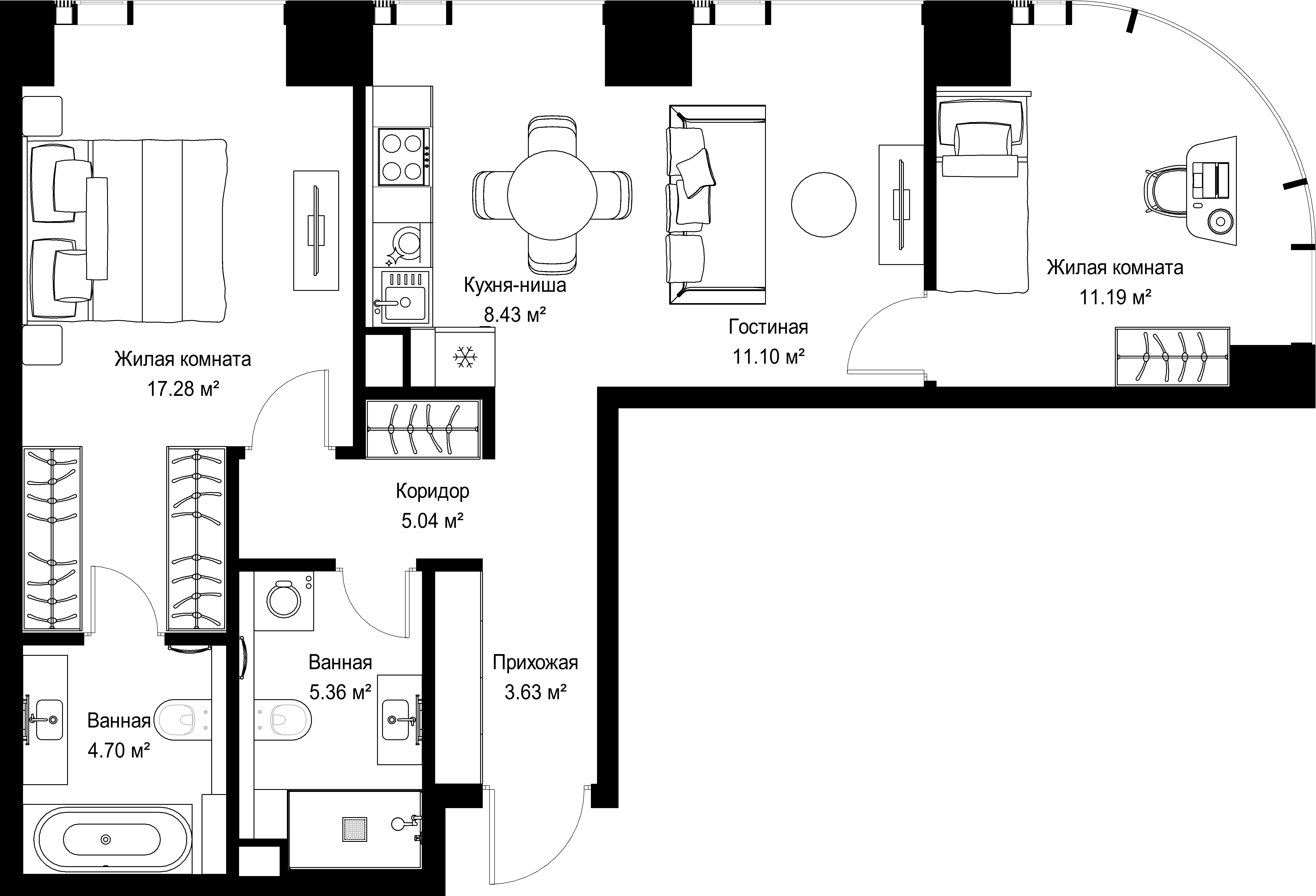 2-комнатная, 66,73 м² — 28 507 056 ₽