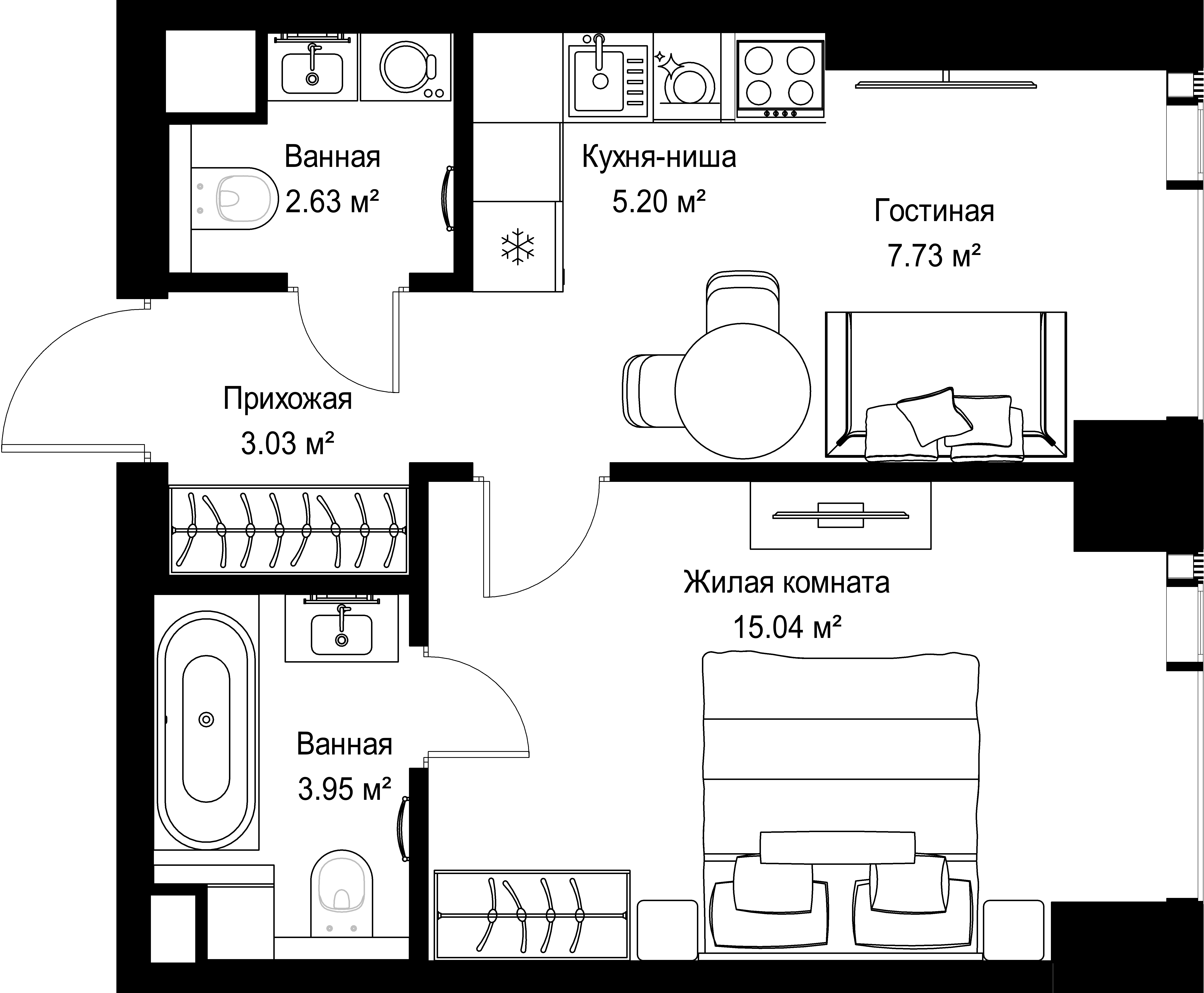 1-комнатная, 37,58 м² — 20 890 722 ₽